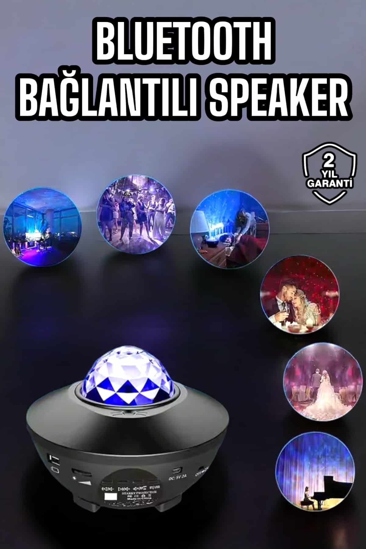 SHC42000 Çocuklara Özel Şarjlı Hoparlör Parti Led Lambası Yıldızlı Projeksiyon