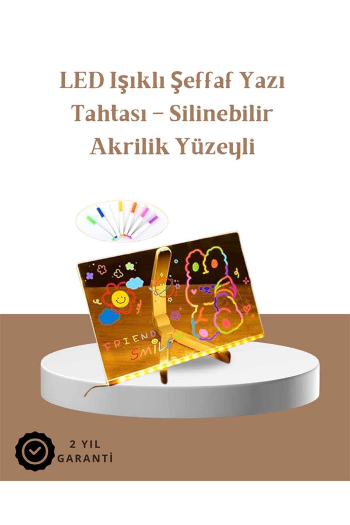 Bodrum Ekipman LED Aydınlatmalı Şeffaf Mesaj Tahtası – 30x20 cm Neon Etkili Yazılar İçin T - ERFI8914-152