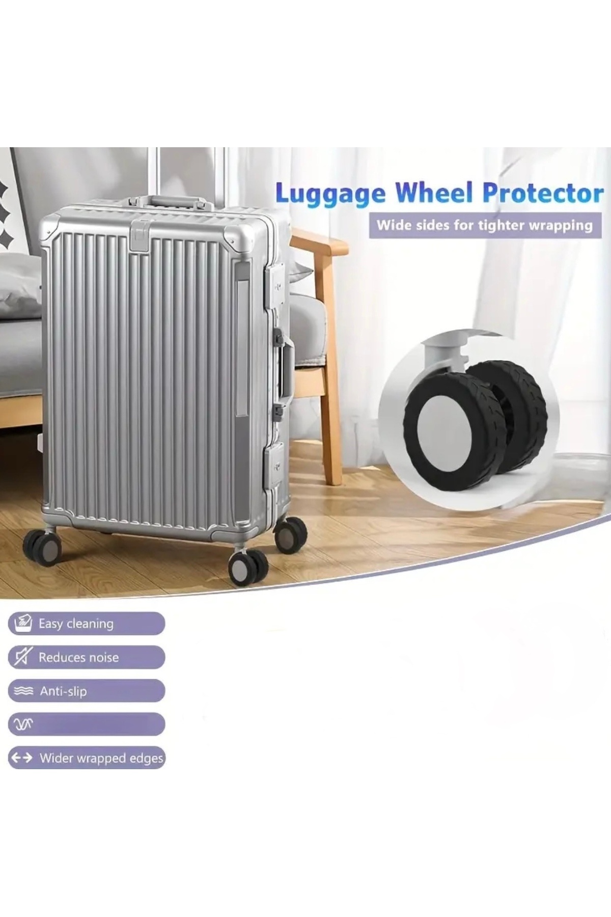 AURİZEX Valiz Tekerlek Koruyucu Silikon Gürültü Azaltıcı, Kaymaz, Zemini Çizmez hijyenik Siyah 8 adet