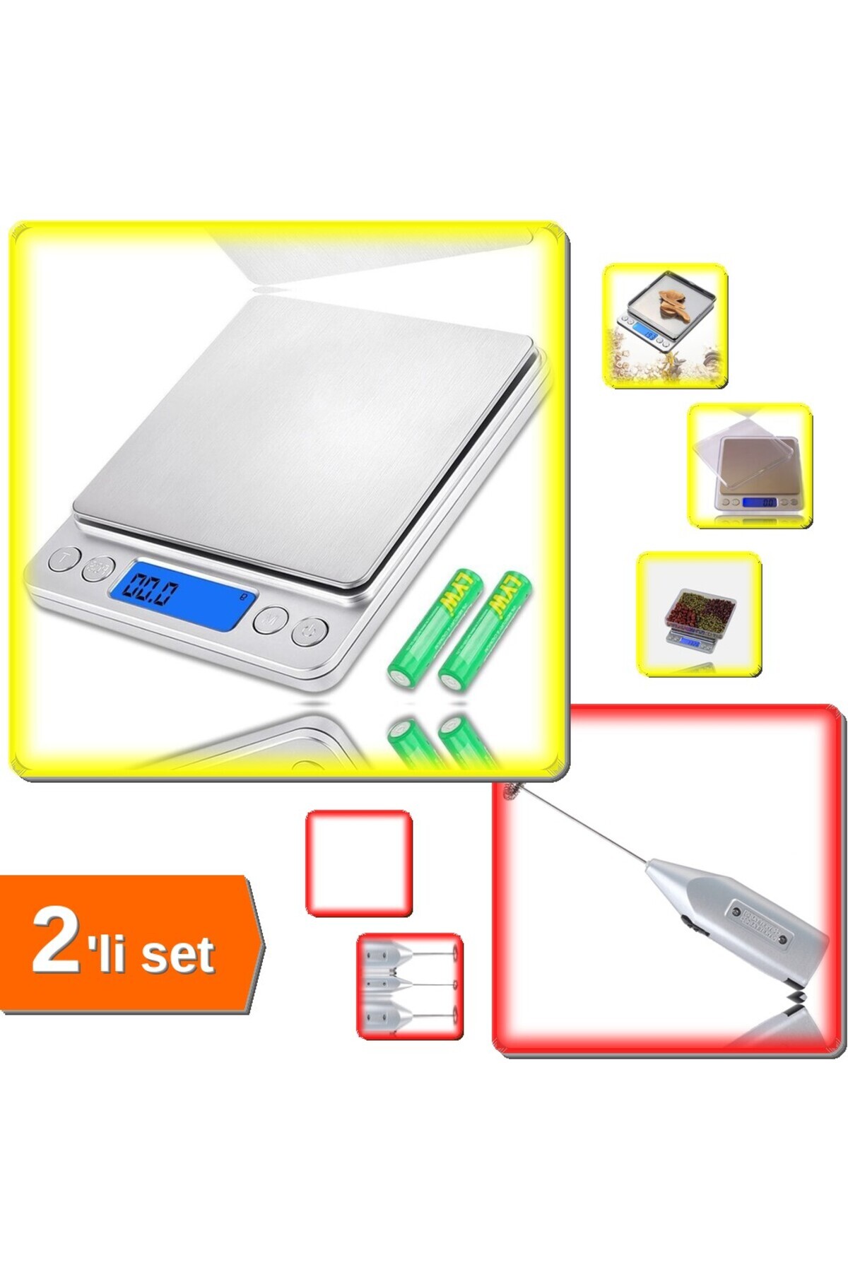 HerEveOyuncak Profesyonel Dijital Hasas Tartı 0.01 Gr + Portatif Karıştırıcı Mikser 2’li Set Pratik + Hızlı G7H8I9