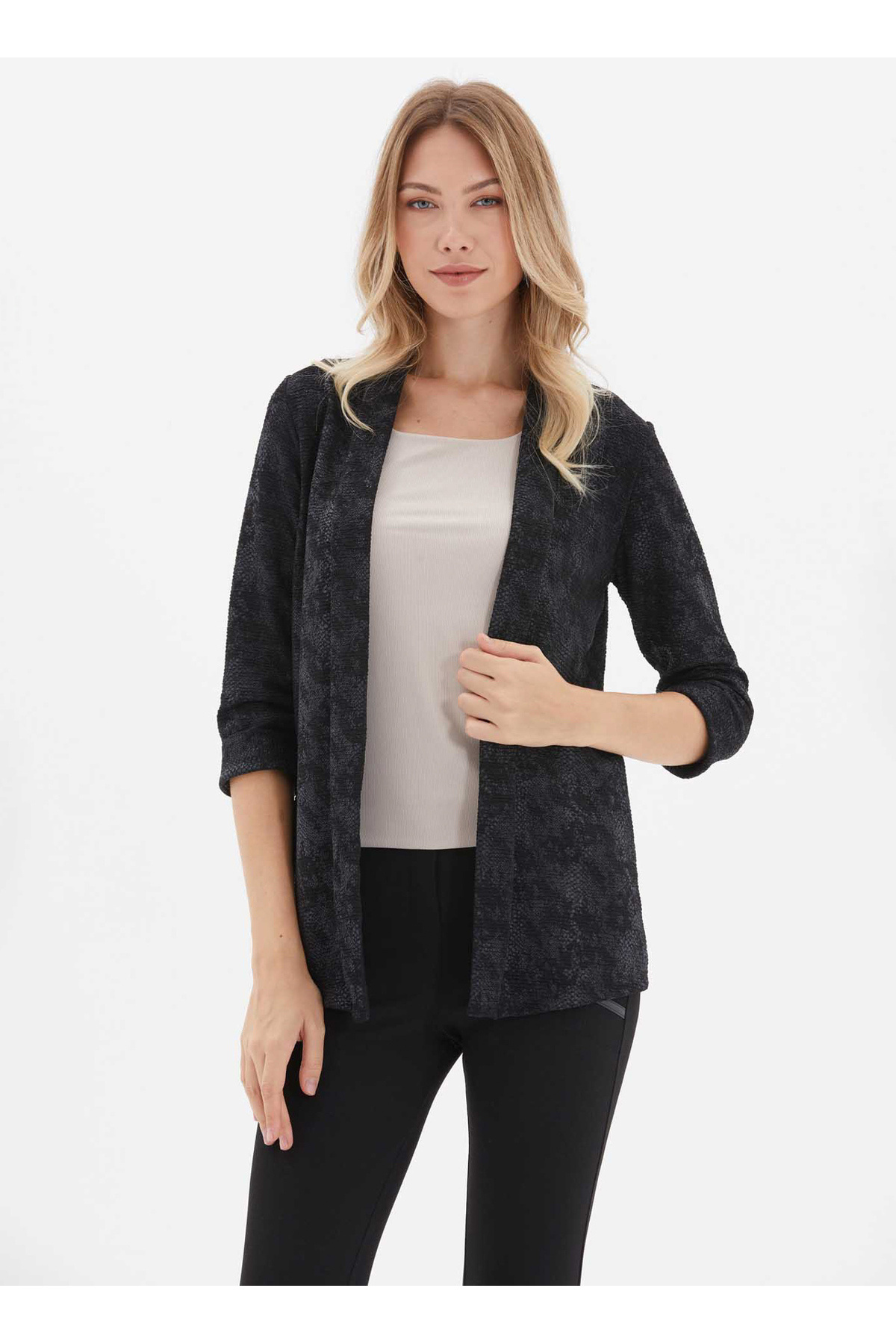 Selen  Standart Siyah Kadın Ceket 25KSL1559 - Görsel 2