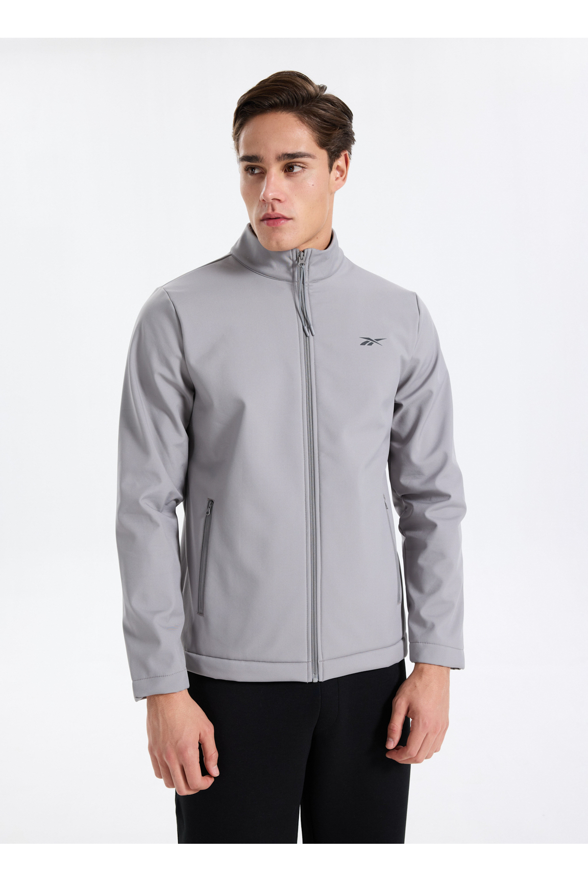 Reebok CN 10901 BAST SOFTSHELL Gri Regular Fit Düz Erkek Zip Ceket
