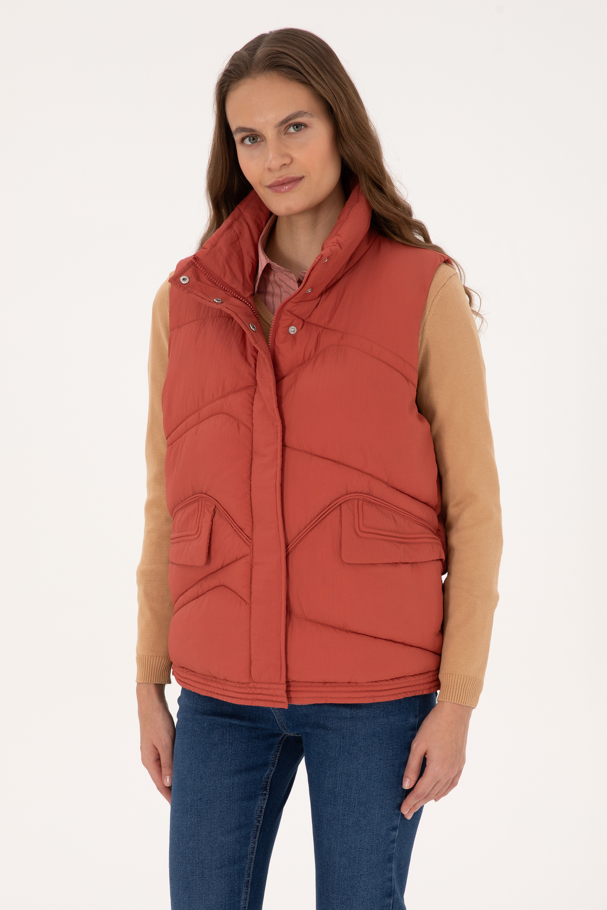 جلیقه زنانه گل رز خاکی یو اس پولو کد :(50308091-VR026) U.S. Polo Assn.