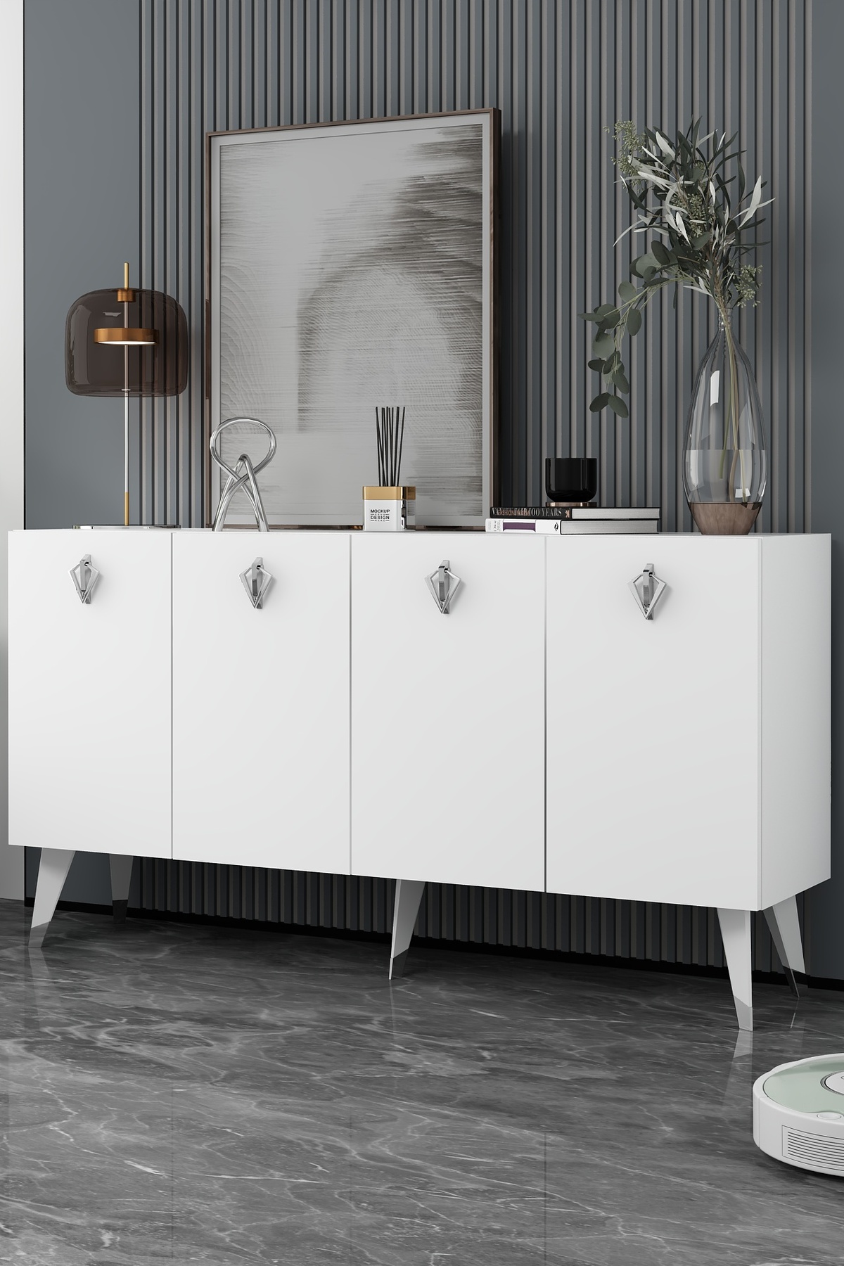 kenページ cantek dizayn 8209-32CT KB150 KONSOL, TV ÜNİTESİ BEYAZ-GÜMÜŞ