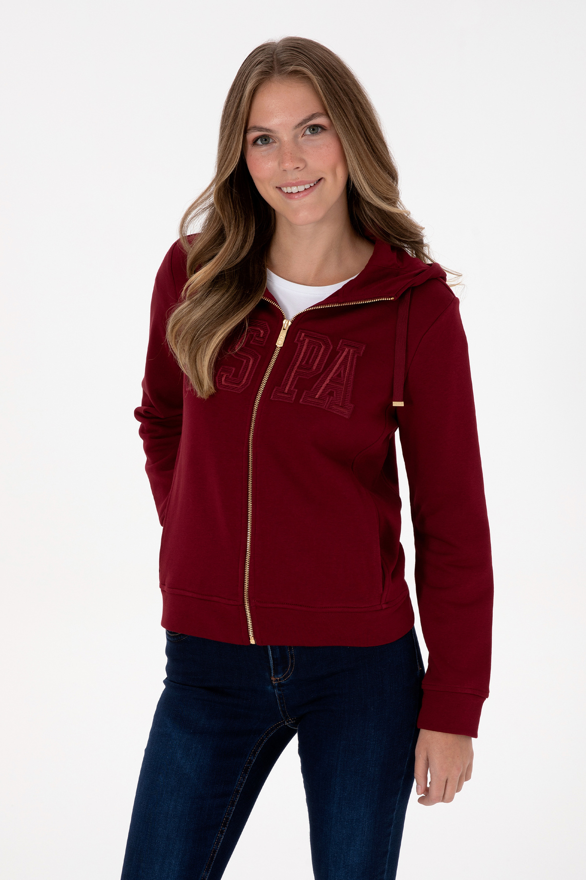 U.S. Polo Assn.  Kadın Bordo Fermuarlı Kapüşonlu Basic Sweatshirt 50307769-VR014