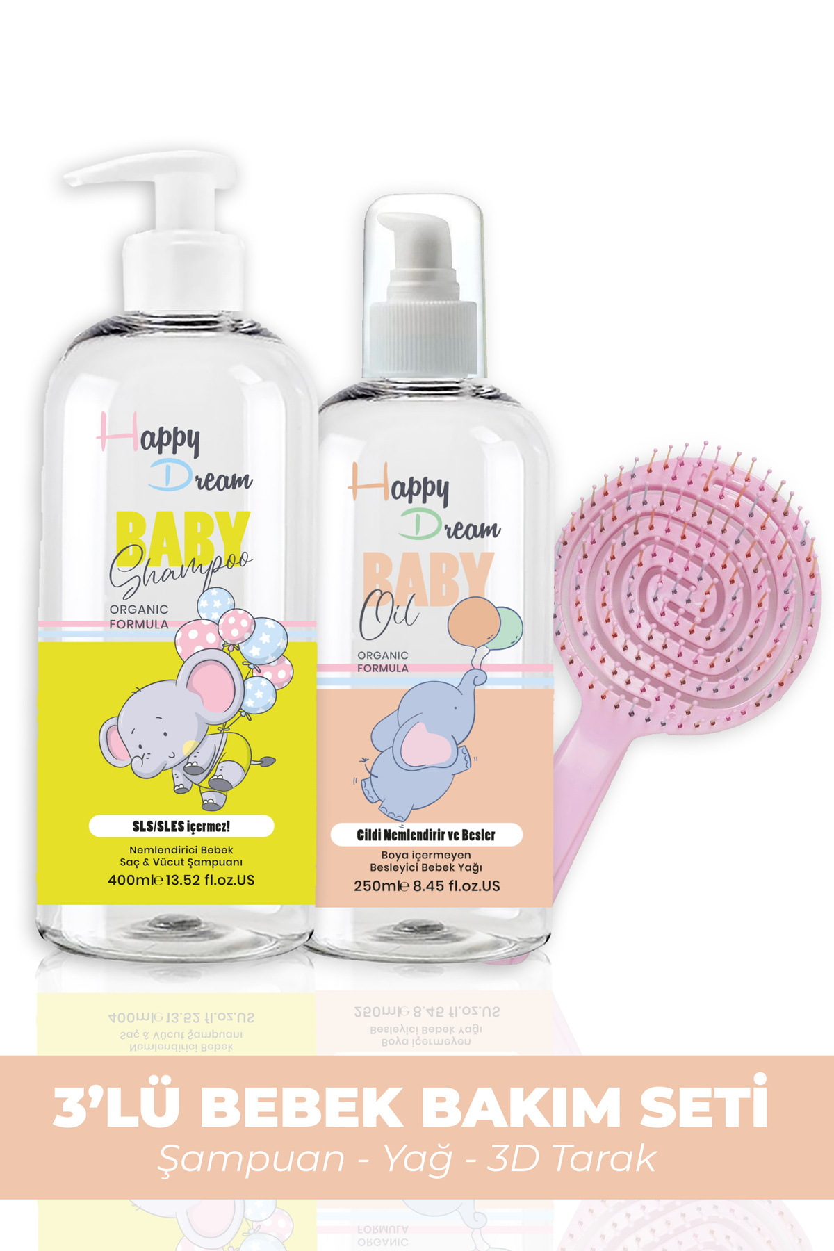 Happy Dream 3'lü Bebek Bakım Seti (Şampuan- Yağ - 3D Tarak)