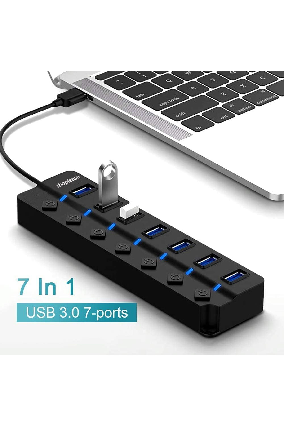 Light Nova USB 3.0 High Speed 7 Port USB Çoklayıcı Anahtarlı ve Işıklı 5GBPS HUB 1.2 Metre Kablo