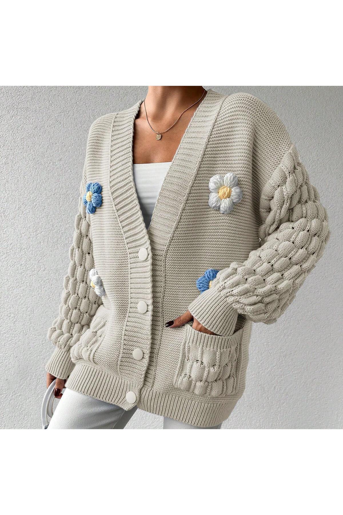 abanitesettür Triko cepli hırka çiçekli