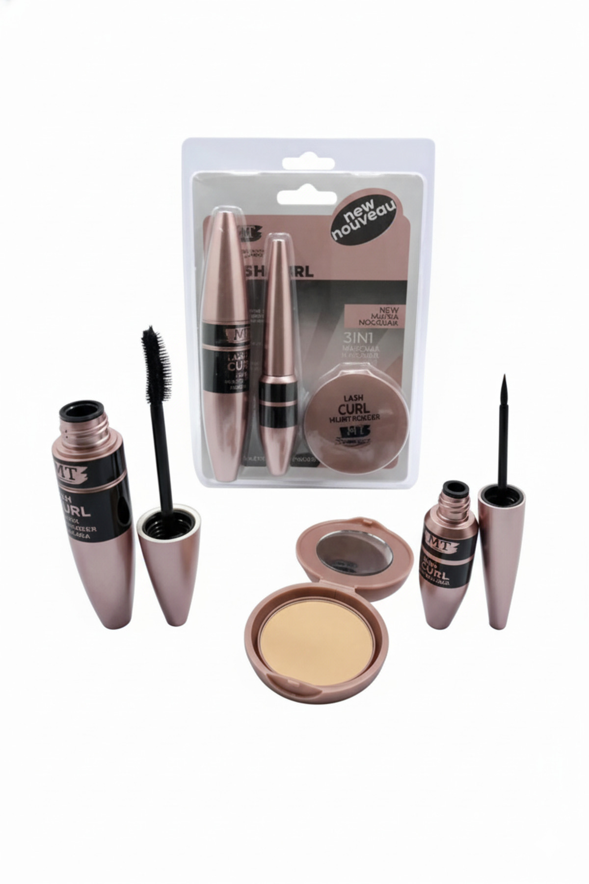 Balm & More Mt Lash Curl Mascara+Eyeliner+Powder - 3'Lü Set Maskara, Göz Kalemi, Pudra