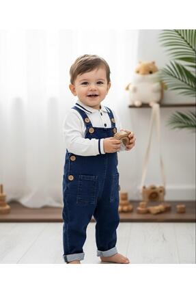 P&H BABYWEAR Polo Yaka Uzun Kollu ve Kot Askılı Tulum Erkek Bebek/Çocuk Takımı
