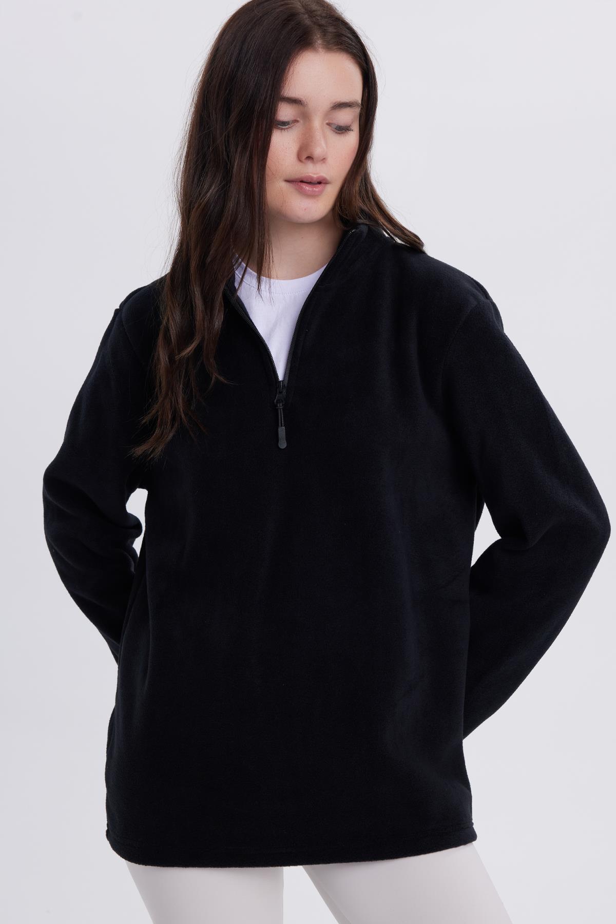 Tudors Kadın Standart Fit Soğuğa Karşı Dayanıklı Siyah Bato Yaka Polar Sweatshirt görsel 2