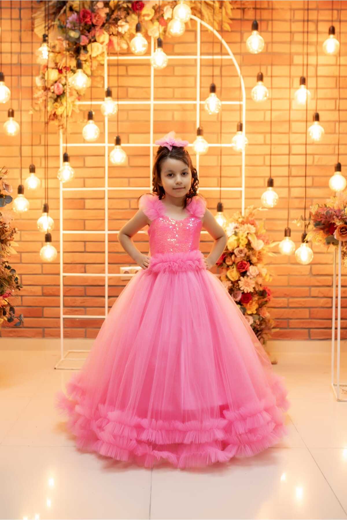 zde dikim evi PEMBE ÇİFT FIRFIRLI FIRFIR KEMER DESENİ ÇOCUK ABİYE
