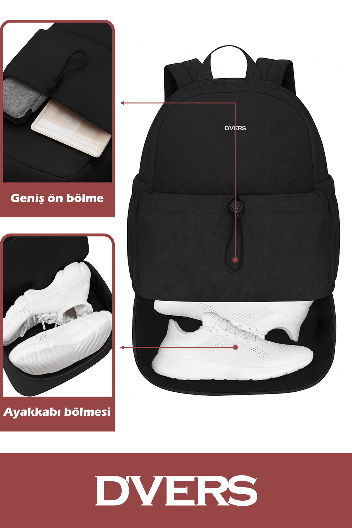 D'VERS  Unisex Hafif ve Konforlu Spor Günlük Sırt Çantası –Ayakkabı Bölmeli, Suya Dayanıklı, Geniş İç Hacim - Görsel 3