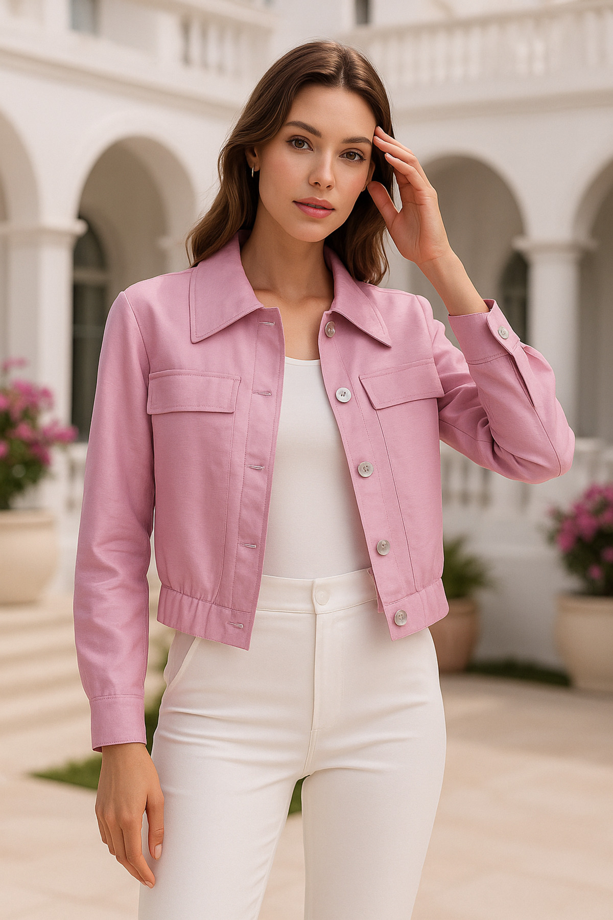 Rich  Kadın Lila Uzun Kollu Cep Detaylı Kısa Ceket - Görsel 6