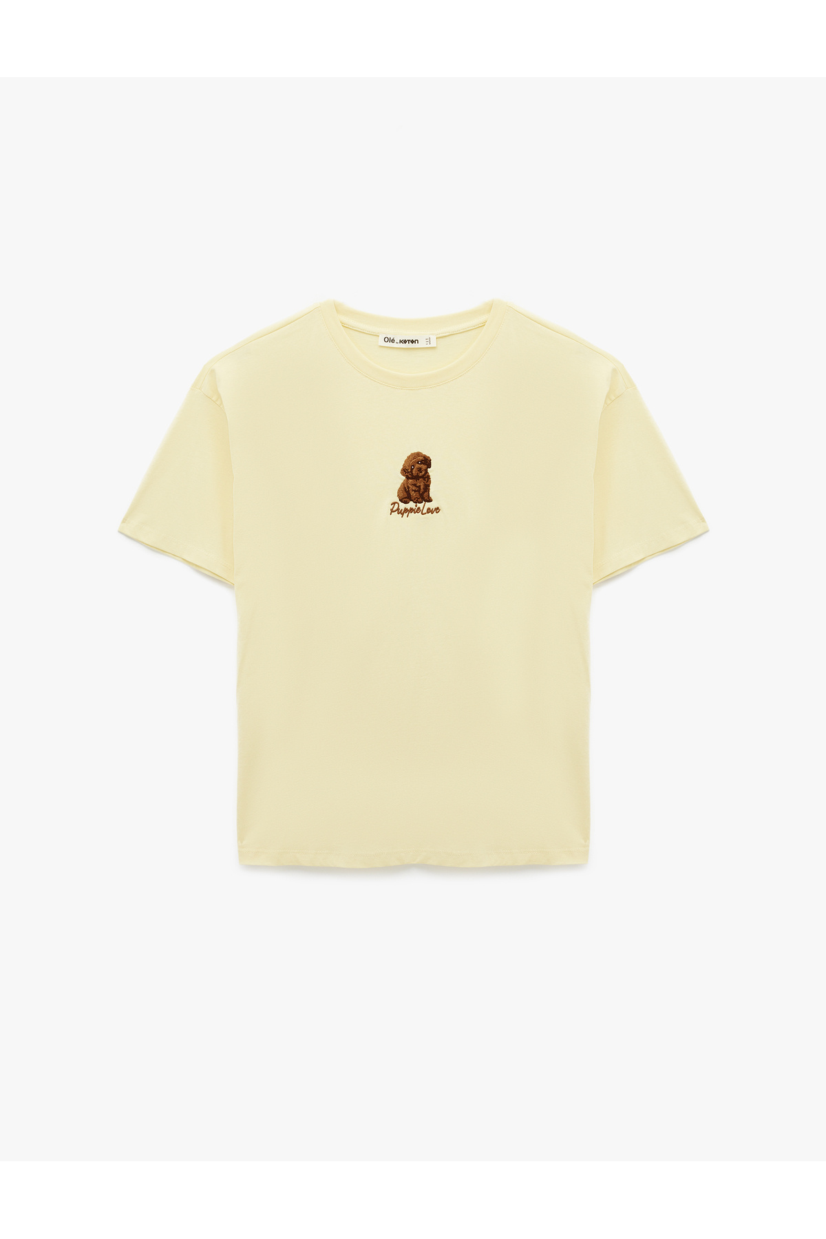 Koton Kısa Kollu Köpek Nakış Detaylı Bisiklet Yaka Oversize Tişört