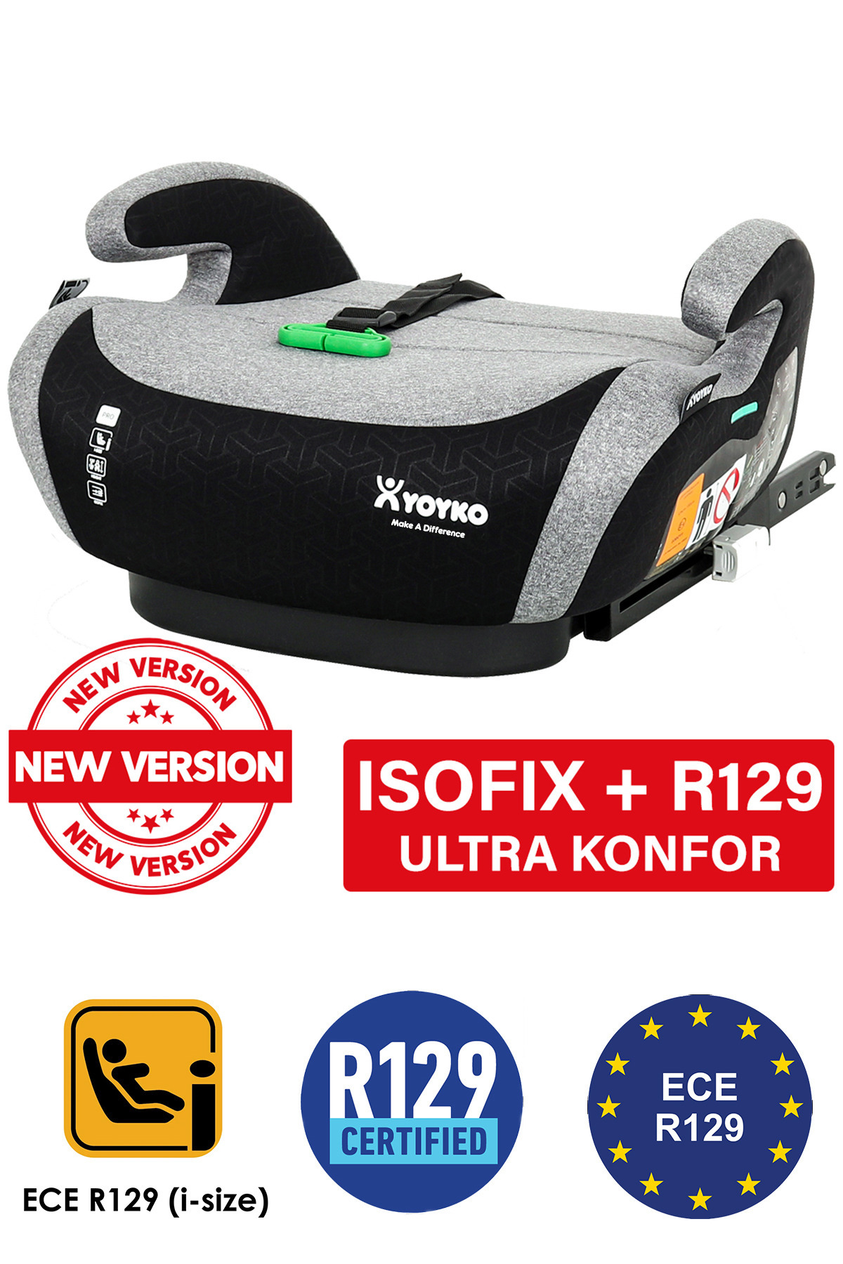 Yoyko Make A Difference Yoyko Isofix Bağlantılı 15-36 Kg Oto Koltuğu Yükseltici Booster Gri
