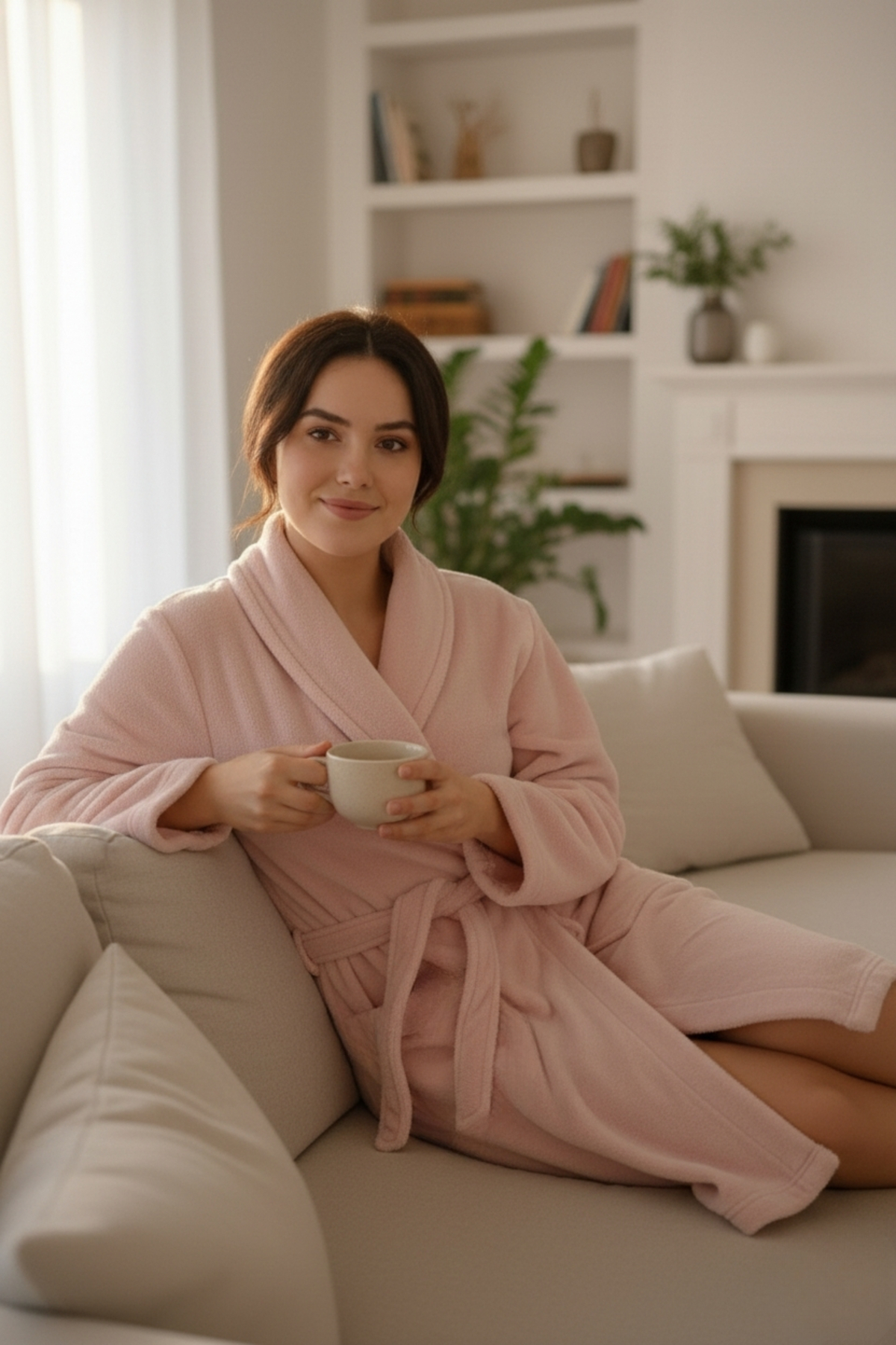 Lumor Shawl Collar Wellsoft Plush Soft Robe | Powder