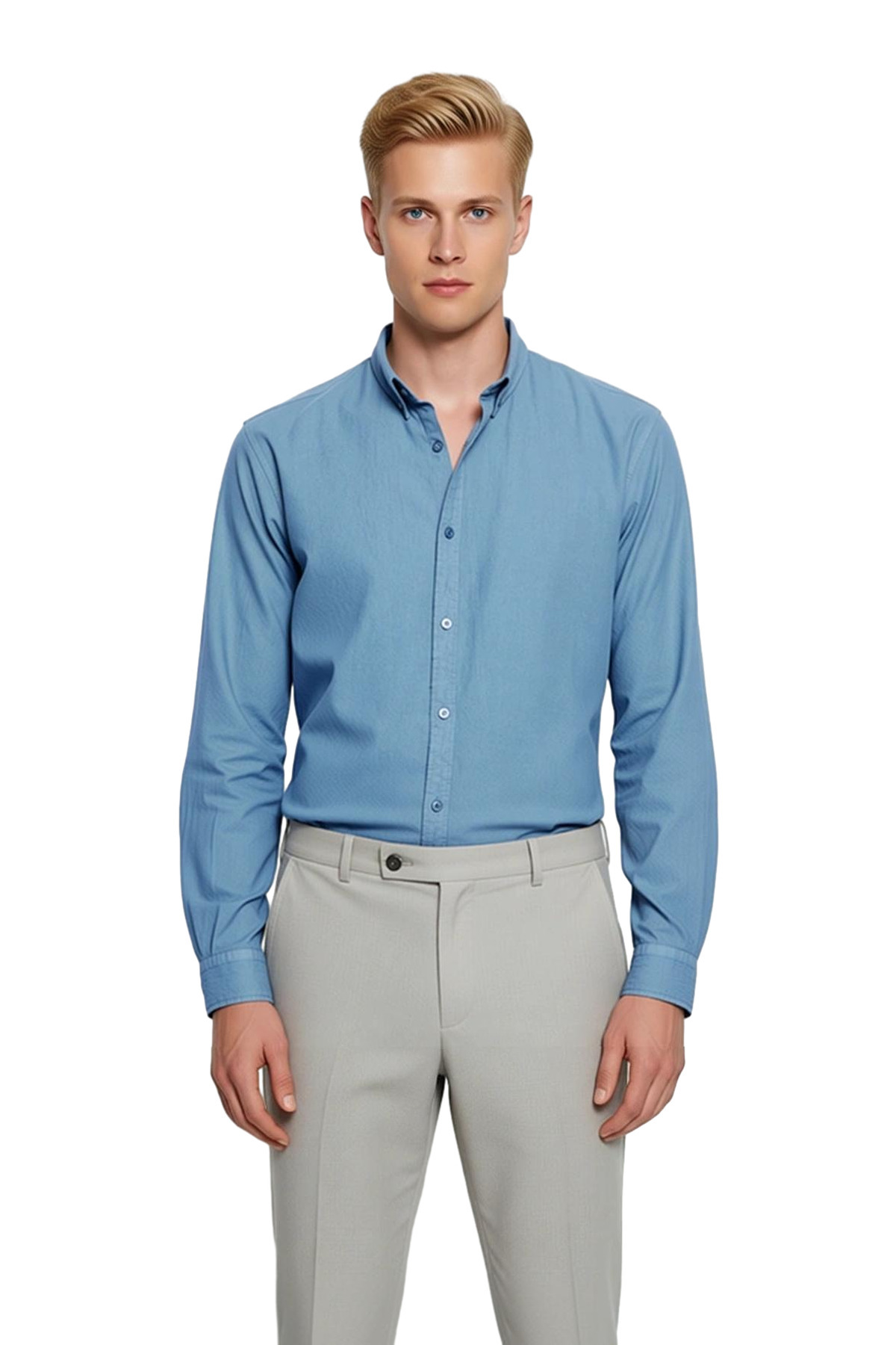 Unisex Regular Fit Pamuklu Keten Görünümlü Uzun Kollu Gömlek Gündelik Şıklık Sunar Estetik