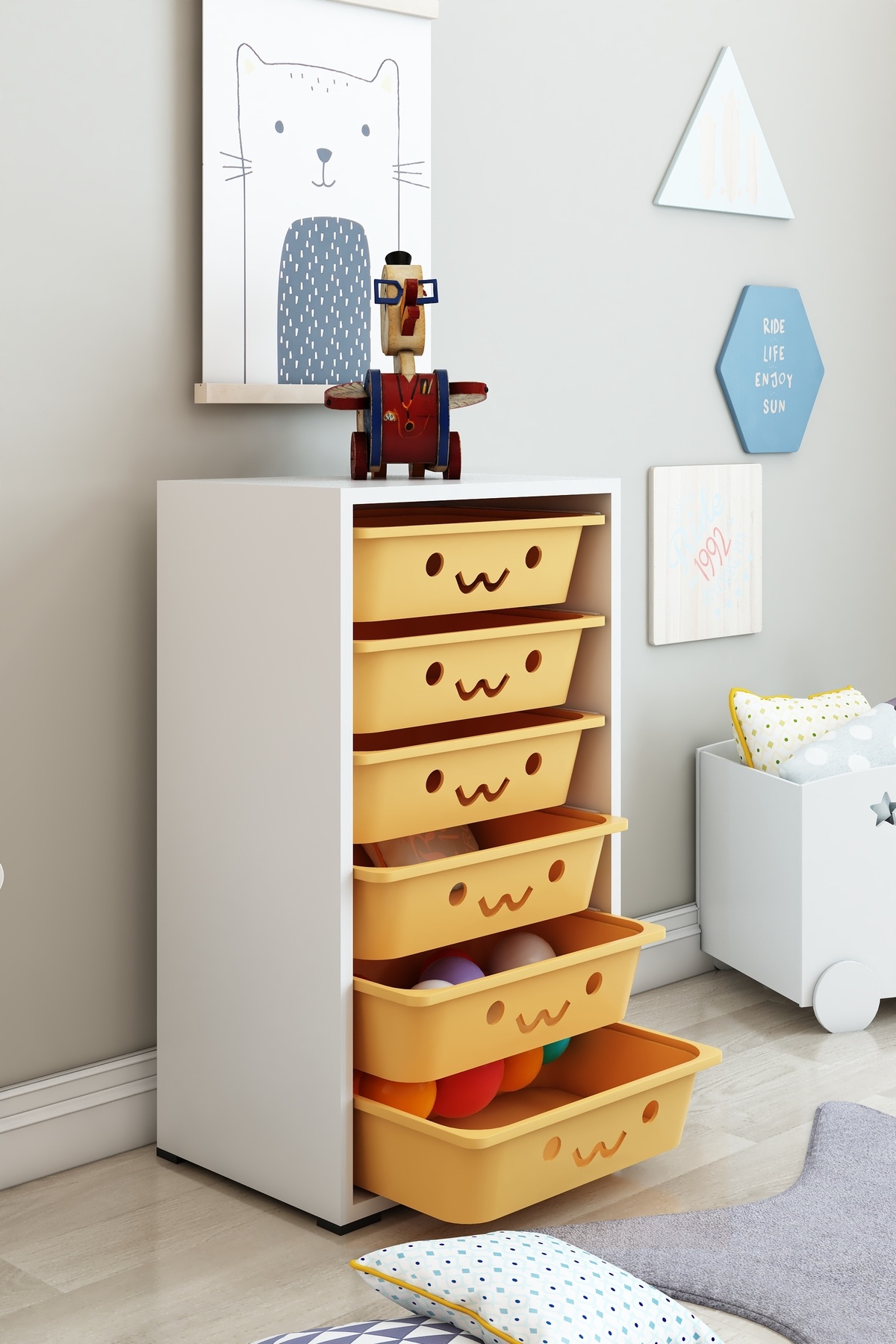 Armarks 6 Sepetli Çok Amaçlı Dolap, Mutfak Dolabı, Çocuk Oyuncak Dolabı, Oyuncak Organizer