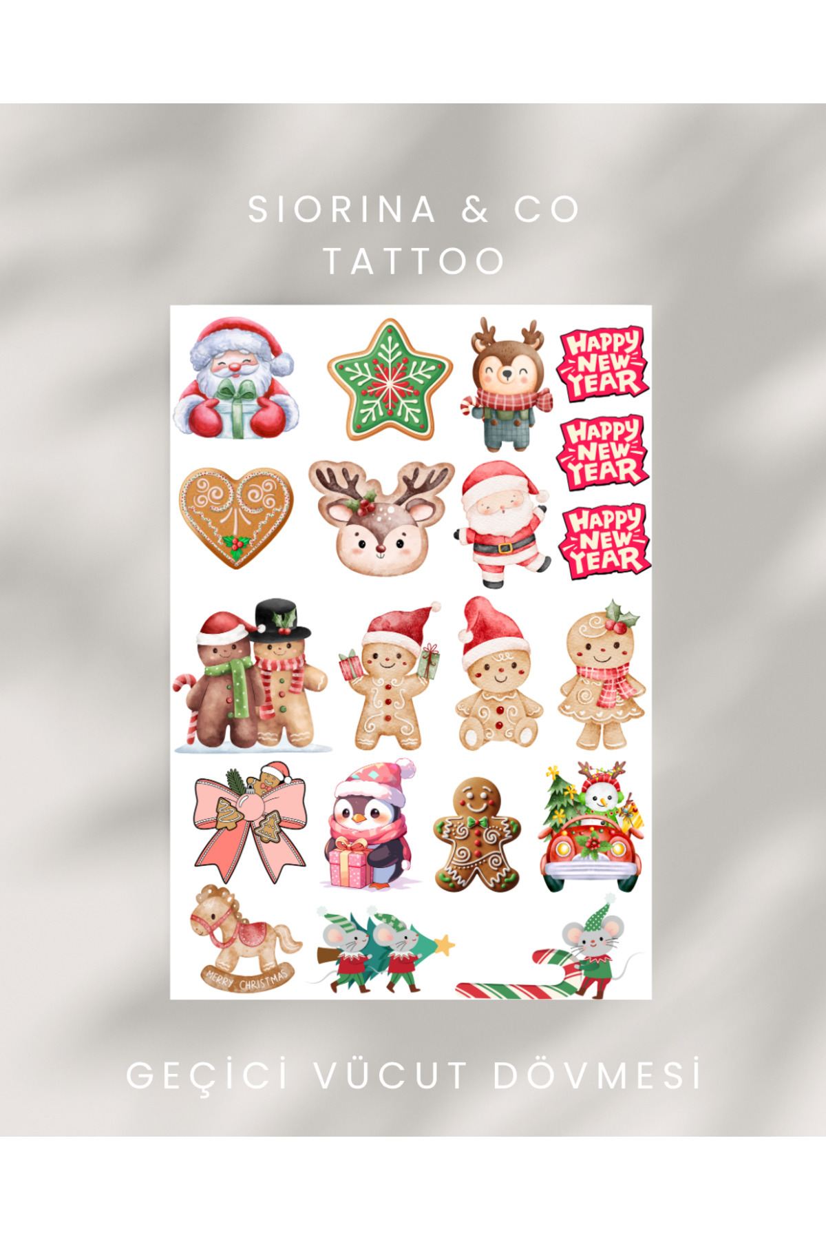 Siorina Co & Event Yılbaşı Noel Baba Kurabiye Temalı Geçici Vücut Dövmesi Tattoo Çocuklara Uygun