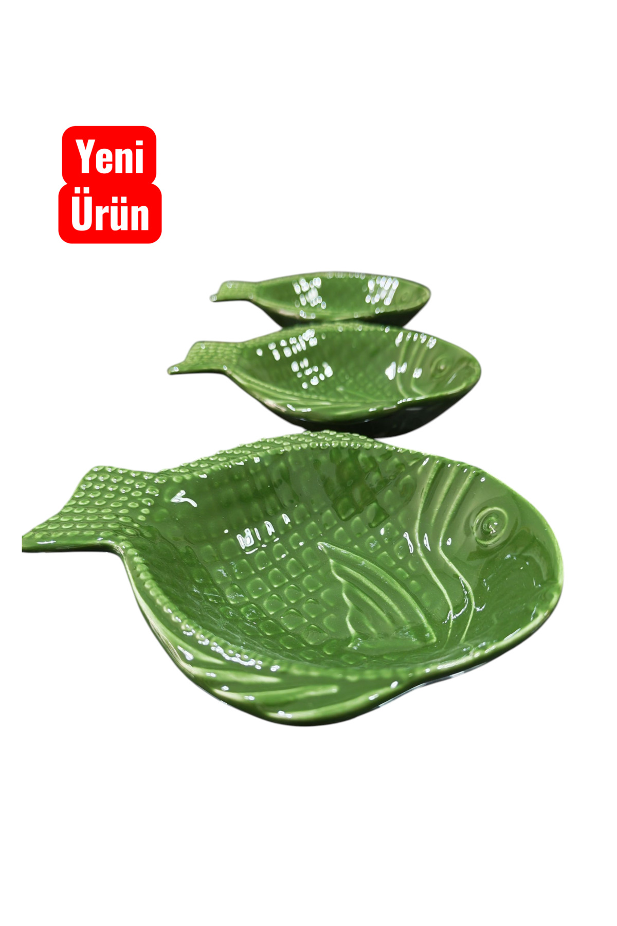 Snack bowl 3-piece presentation plate set & breakfast plate fish form green color