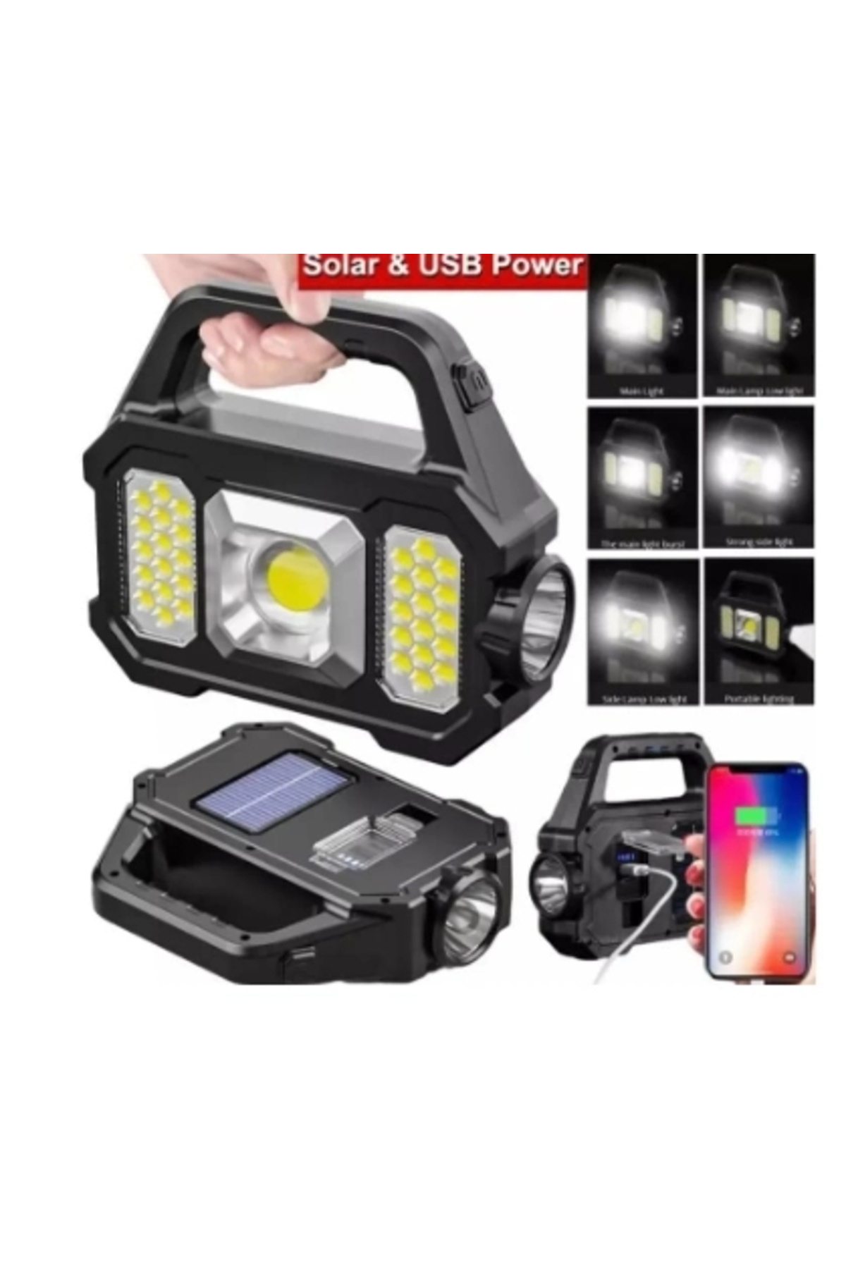 eco port P-880a Solar Powerbanklı Şarjlı Taşınabilir Güçlü Fener
