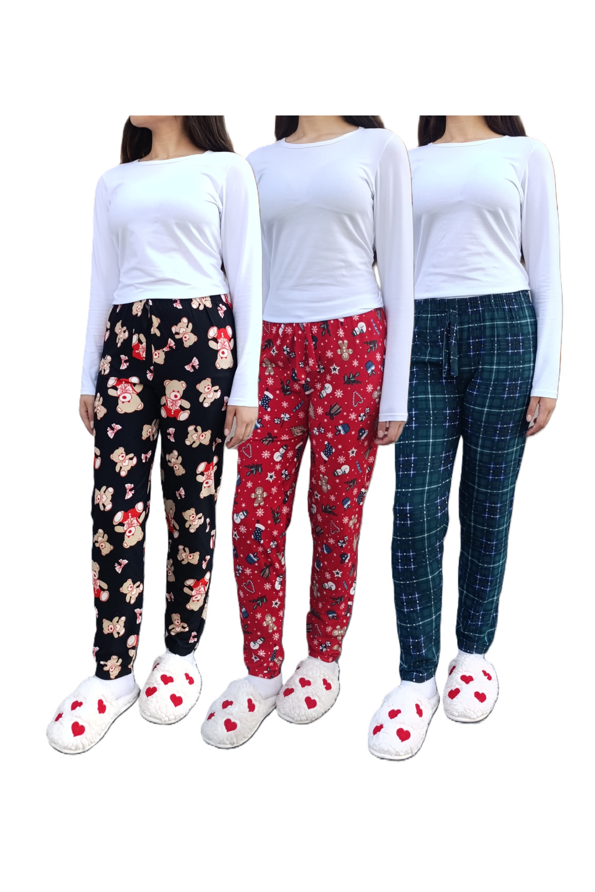 siyalife Süet Kışlık Yumuşak Dokulu 3'lü Kadın Pijama