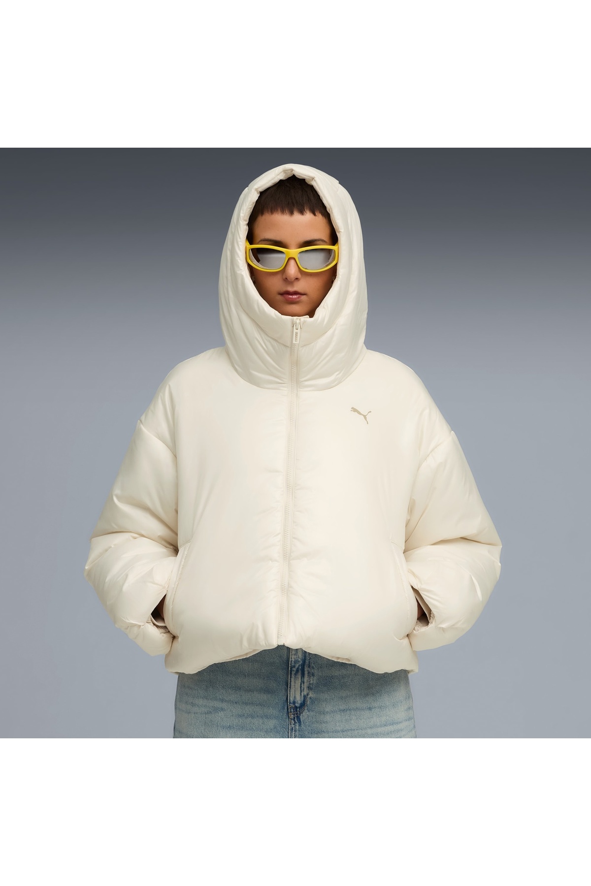Puma Shiny Hooded Padded Jacket Krem Kadın Mont