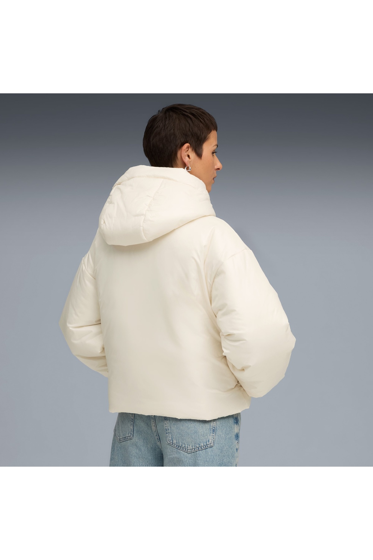 Puma Shiny Hooded Padded Jacket Krem Kadın Mont görsel 4