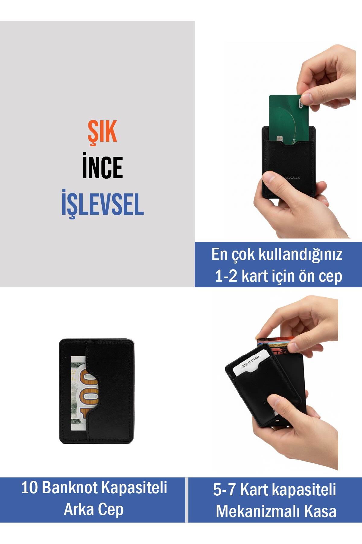 Derkam  D-MEC Mekanizmalı Cüzdan & Kartlık - Erkek Cüzdan Kartlık - Minimalist Cüzdan Kartlık - Black - Görsel 6