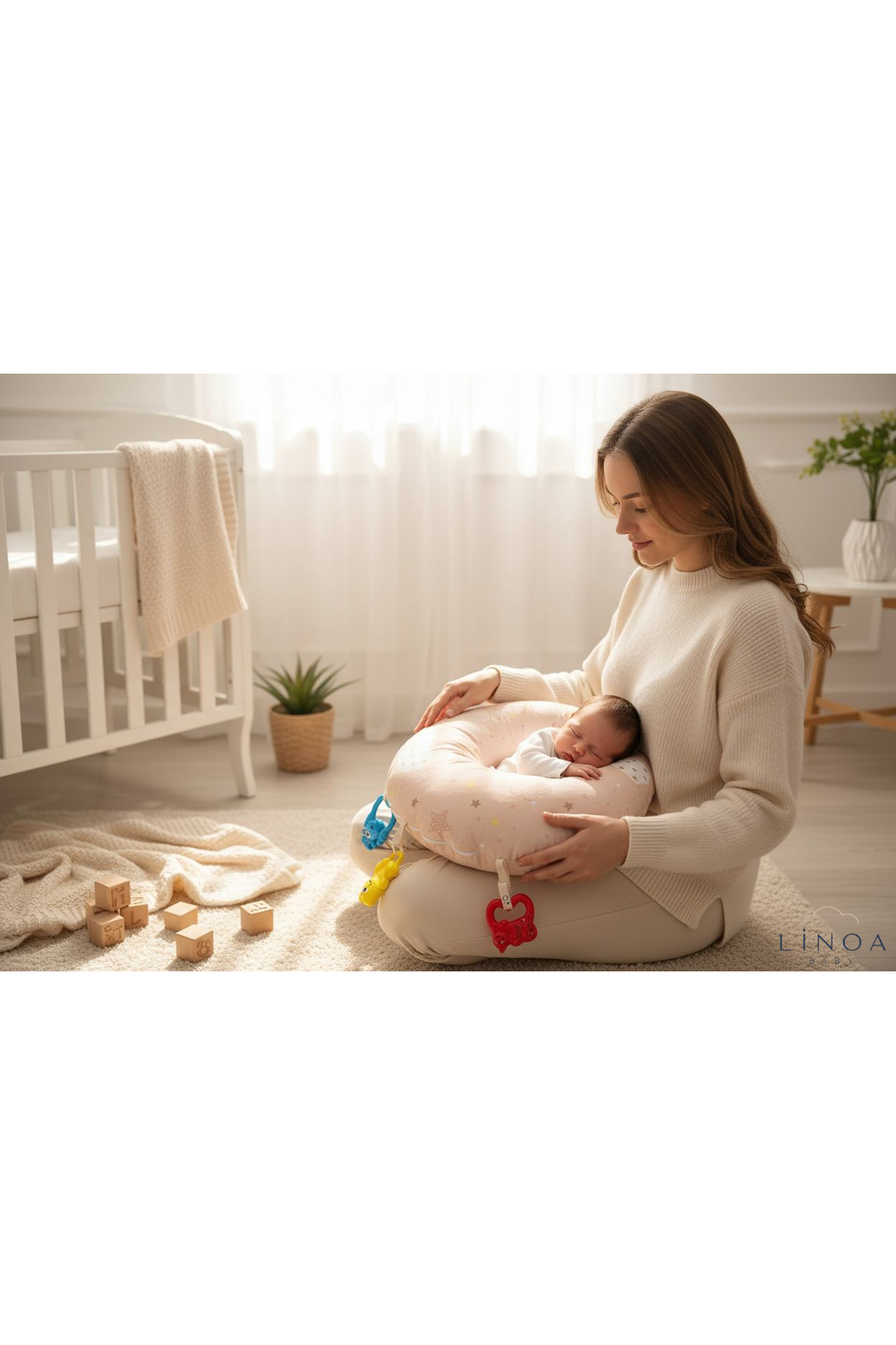 LinoaBaby Tummy Time Emzirme Yastığı Minderi + Oyuncak Hediyeli fotoğrafı 6 (önizleme)