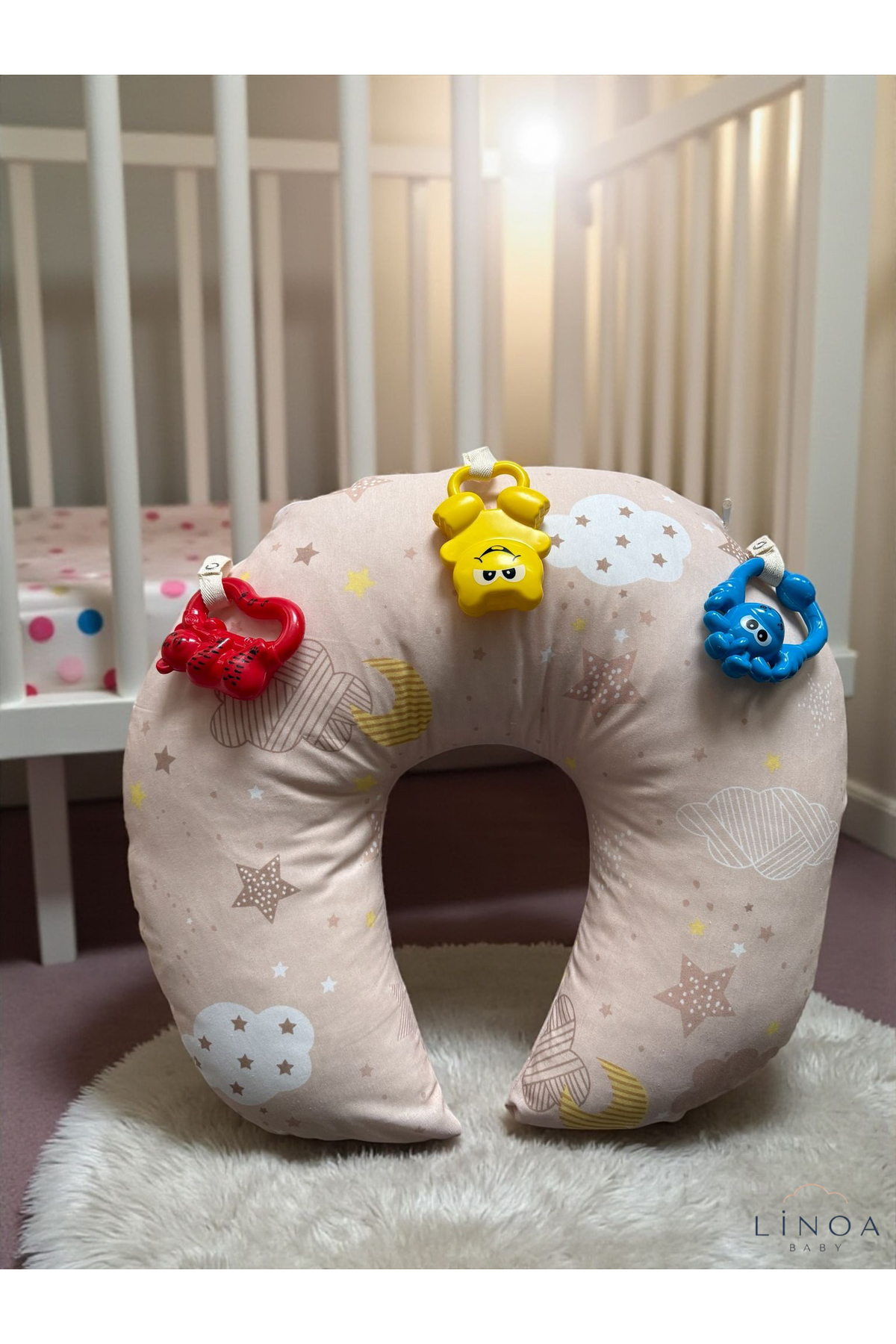 LinoaBaby Tummy Time Emzirme Yastığı Minderi + Oyuncak Hediyeli fotoğrafı 2 (önizleme)