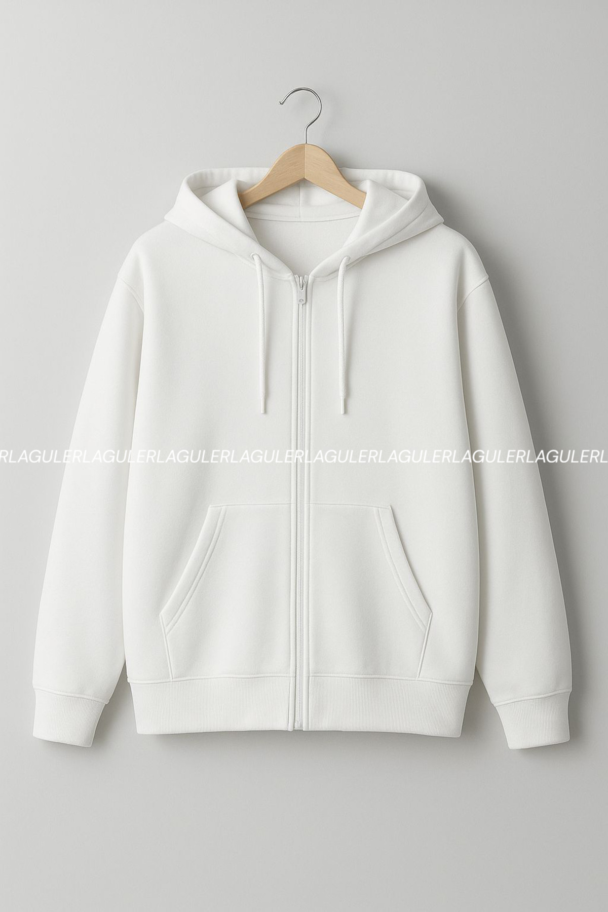Unisex İçi Polarlı Kışlık Tüylenmeyen Fermuarlı Cepli Kapüşonlu Düz Hoodie Ceket — سفید uzunceketxx