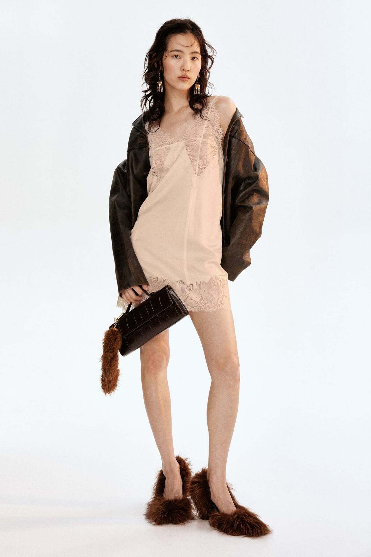 H&M Lace-trimmed satin dress