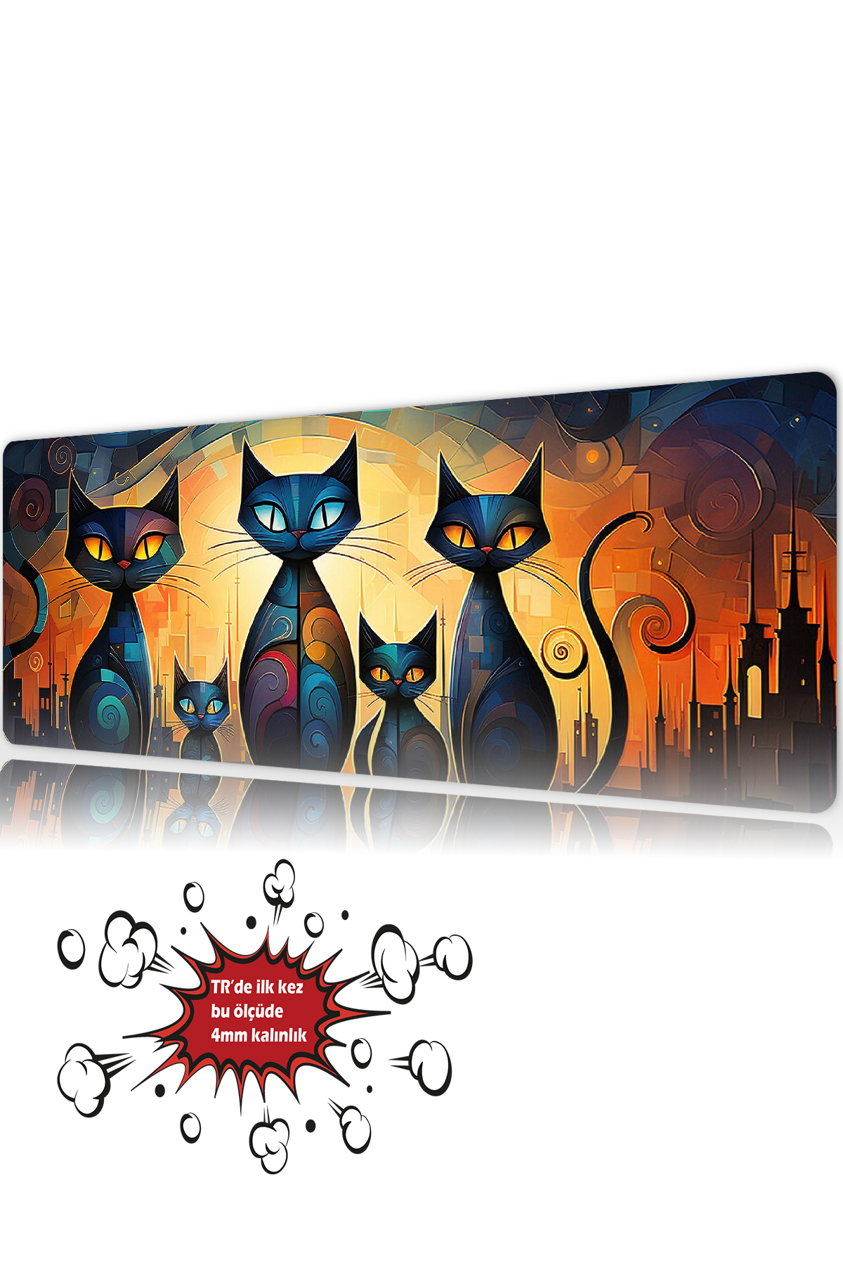 Midnight Whiskers 90x40 4MM Thickness Premium Gaming player mousepad, Anti Slip XXL mouse pad