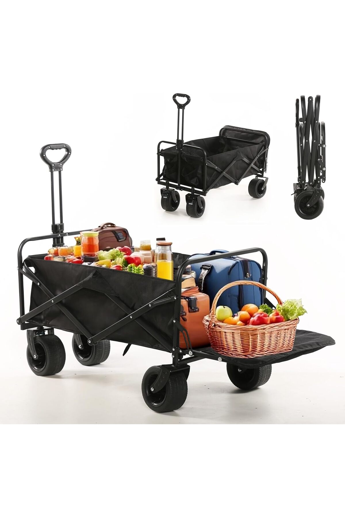 🛒 عربة تخييم قابلة للطي لجميع التضاريس بمقبض قابل للتعديل وفرامل – تصميم عملي للتنقل بكل راحة 200كج