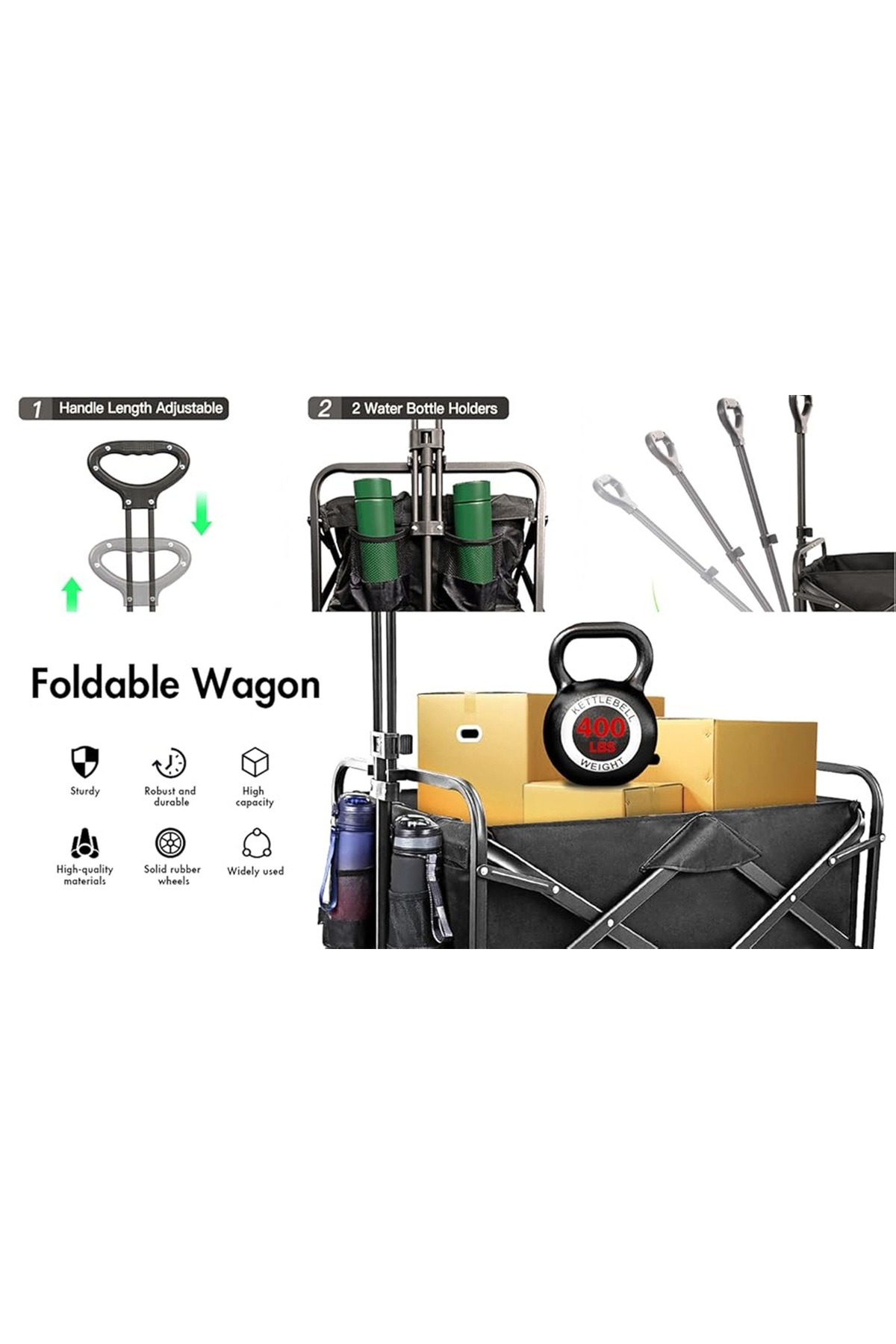 🛒 عربة تخييم قابلة للطي لجميع التضاريس بمقبض قابل للتعديل وفرامل – تصميم عملي للتنقل بكل راحة 200كج