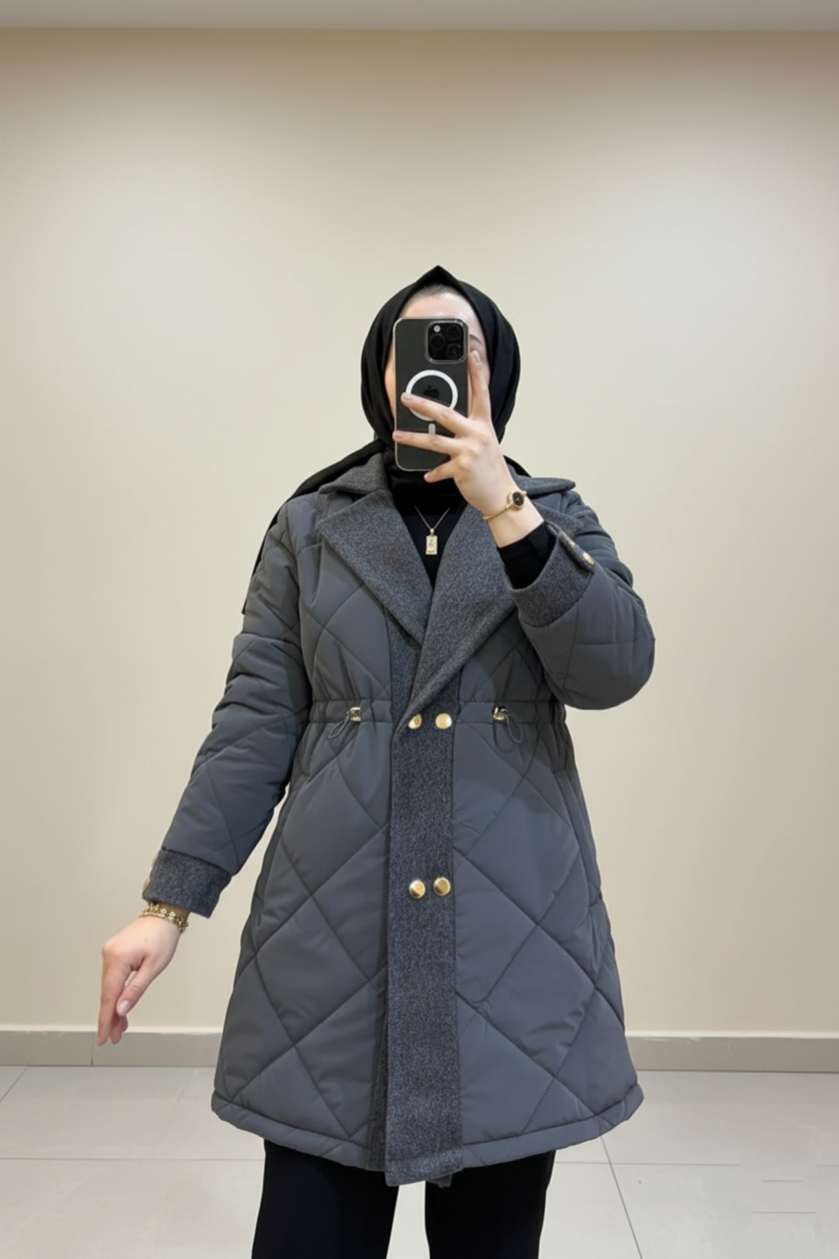 Safgiyim44 Premium Kaşe Detaylı Ceket Gri