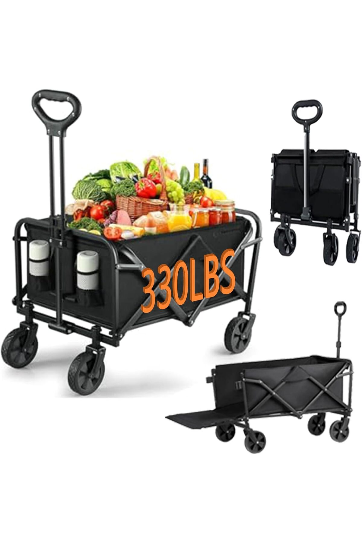 🛒 عربة تخييم قابلة للطي لجميع التضاريس بمقبض قابل للتعديل وفرامل – تصميم عملي للتنقل بكل راحة 200كج