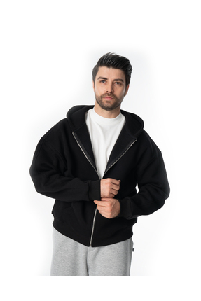 TİMSHEL SİYAH FERMUARLI KAPŞONLU SWEATSHİRT