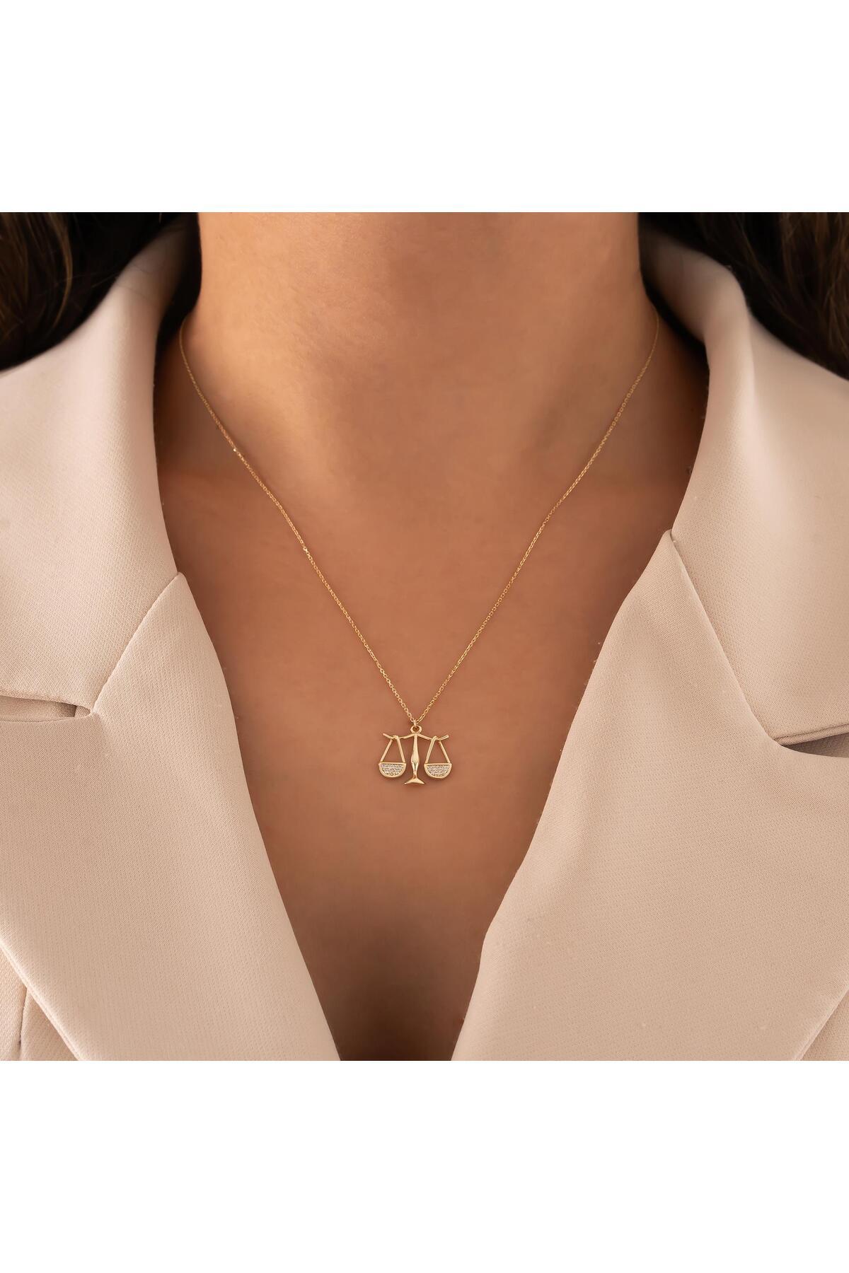 hakan mücevherat Taşlı Terazi 14 Ayar Altın Kolye