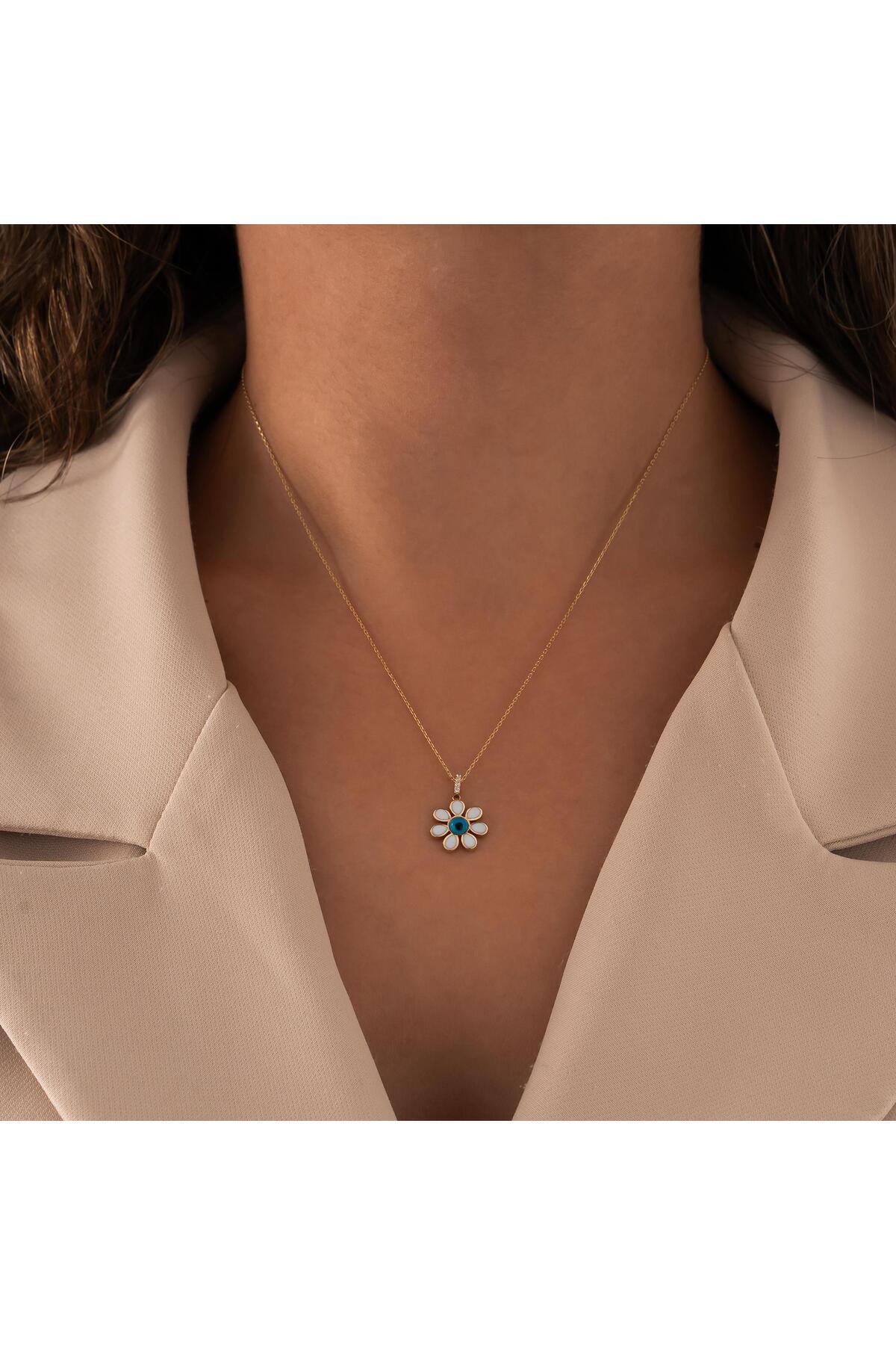 hakan mücevherat Nazar Boncuklu Papatya 14 Ayar Altın Kolye