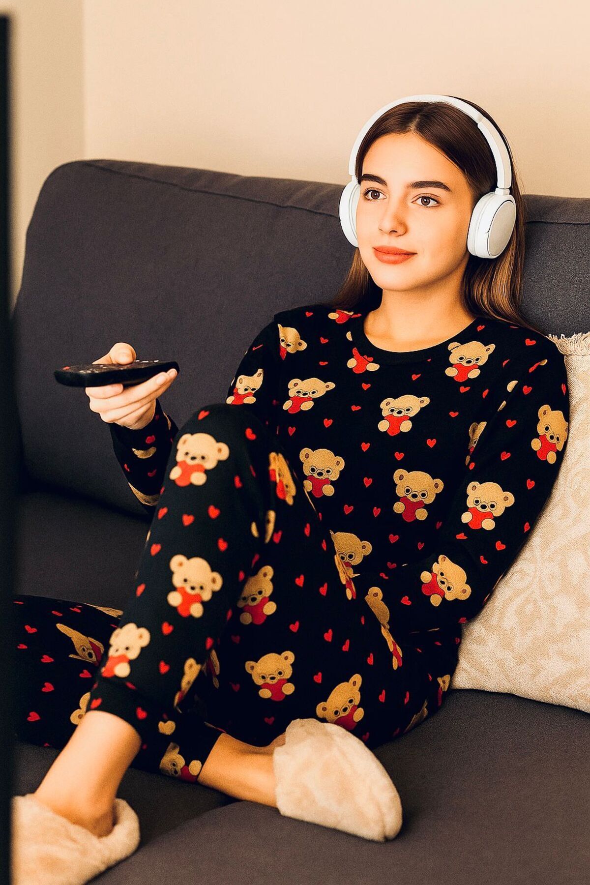 MİSS FAVORİ Rahat Kalıp Ayıcık Desenli Kadın Pijama Takımı