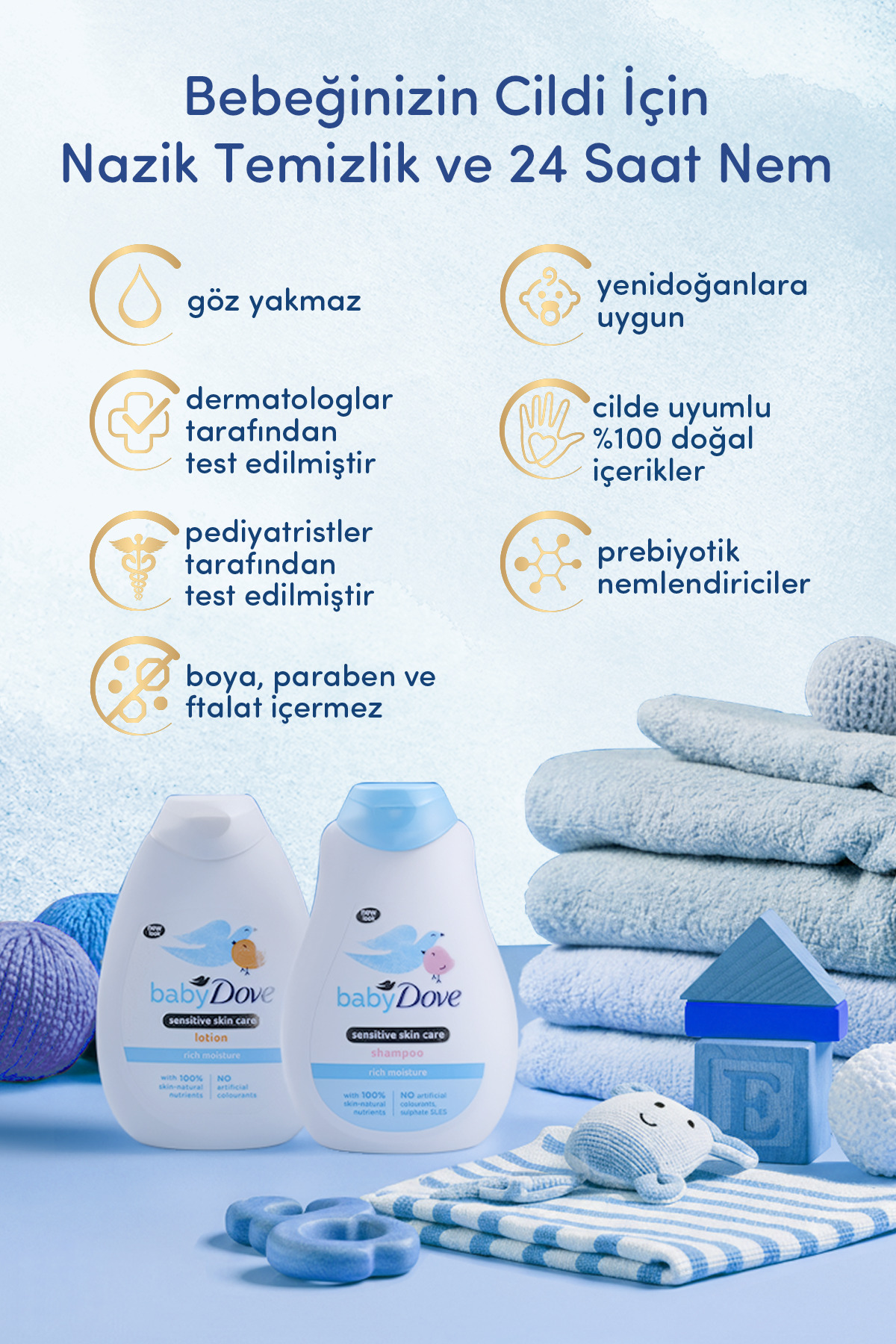 Dove Doğal Prebiyotikli Şampuan Ve Losyon Bebek Banyo Bakım Seti fotoğrafı 2 (önizleme)