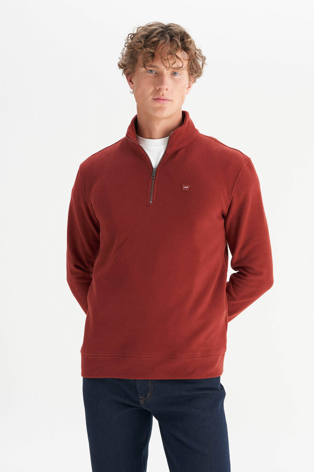 Cotton Regular Fit Upright Collar Zippered Thessaloniki Knit Sweatshirt