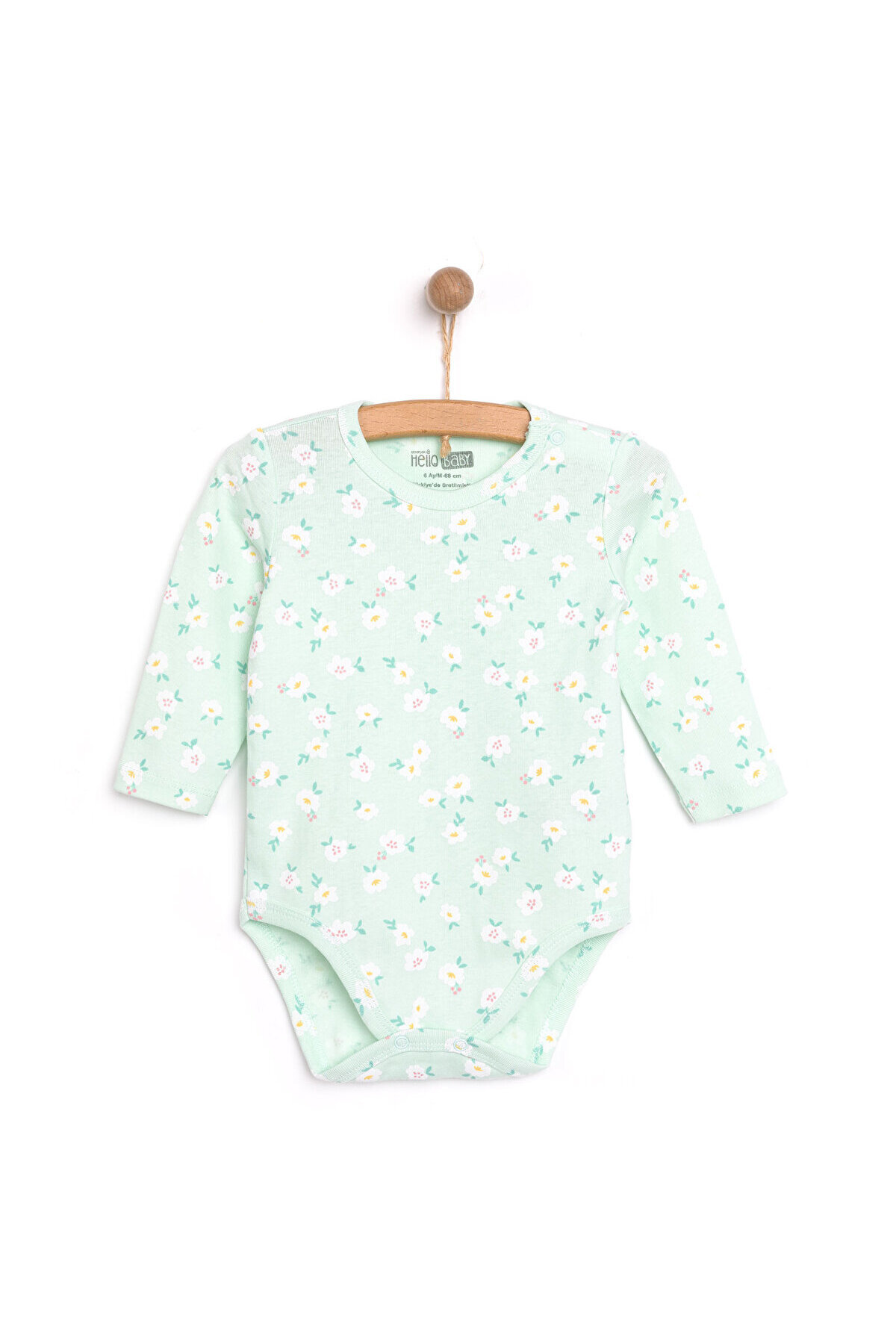 ebebek Hello Baby HelloBaby Kız Bebek Body Çiçek Desenli Uzun Kol Yeşil