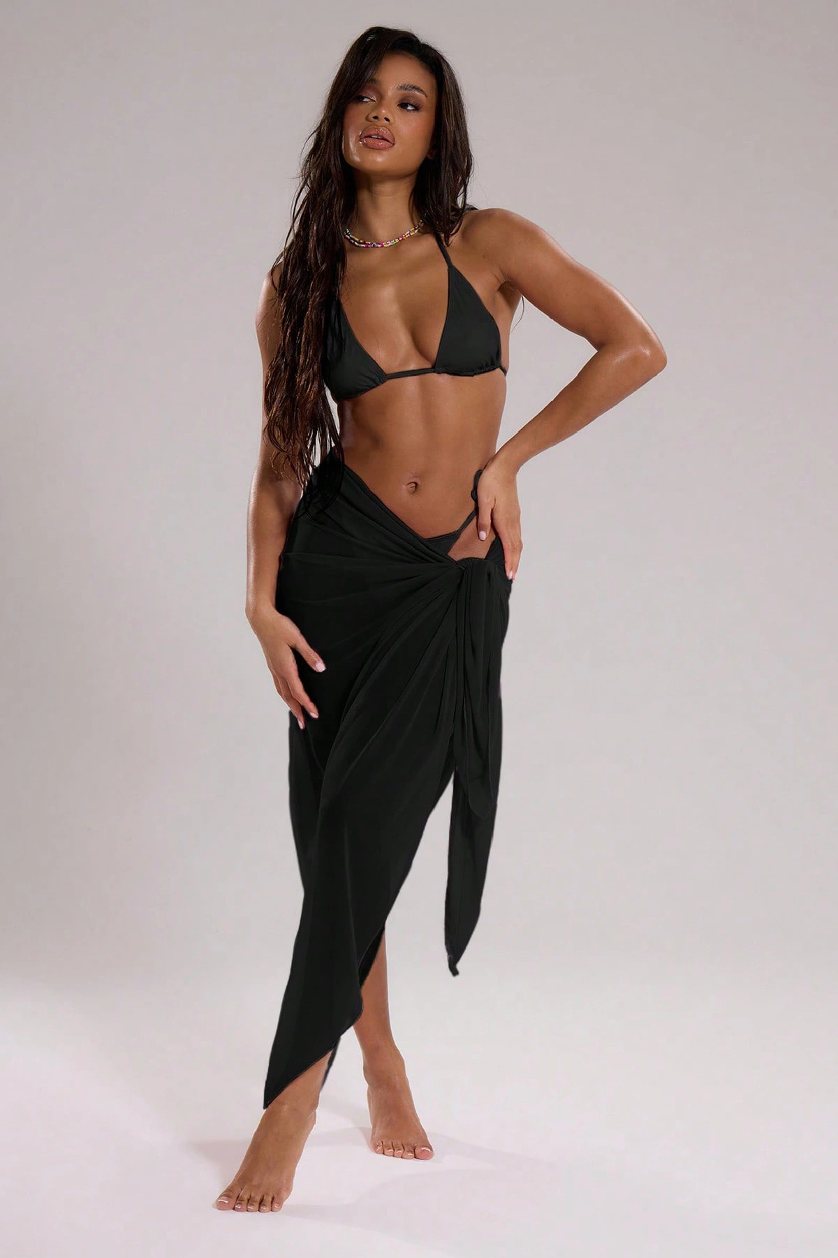 Eterella Kadın Siyah Bodrum Stili Bağlama Detaylı 150x75 Pareo