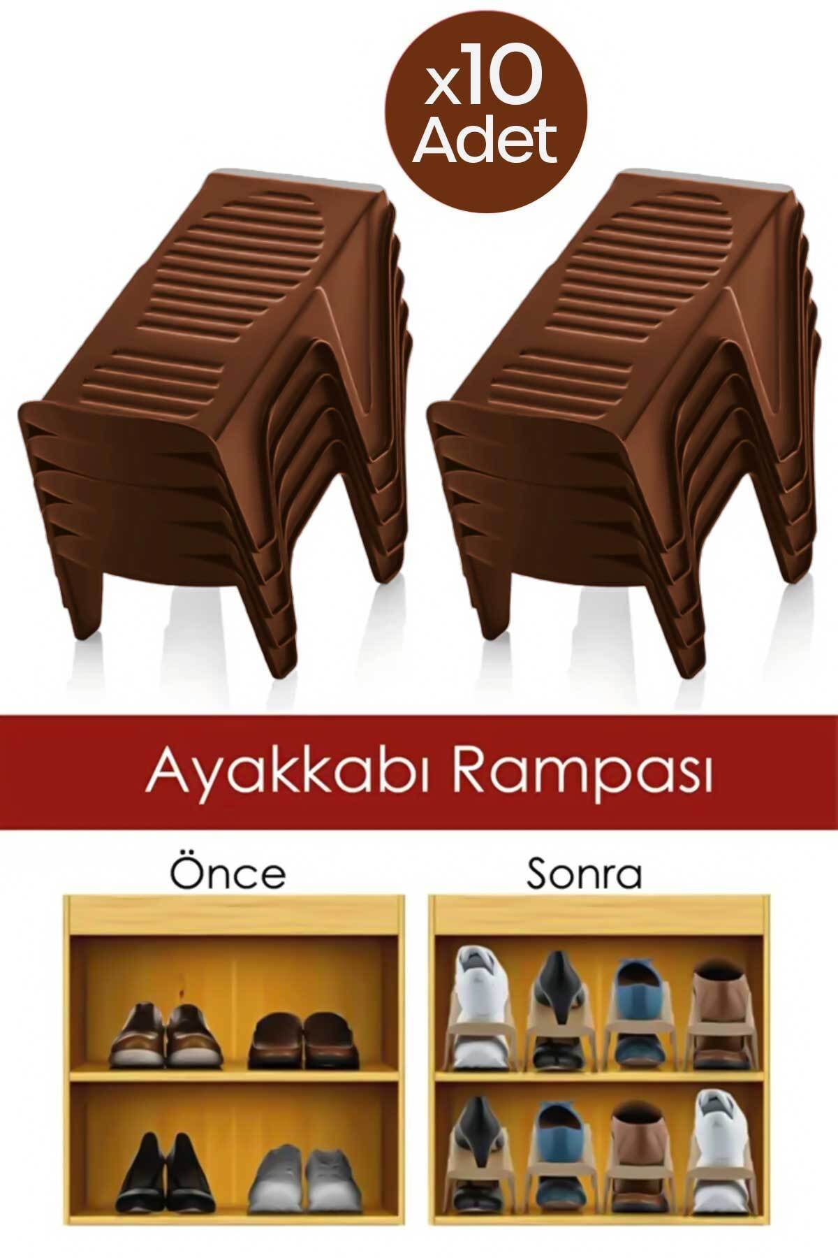 Royev 10 Adet Tekli Kahverengi Ayakkabı Rampası Ayakkabı Düzenleyici Dolap Içi Organizer
