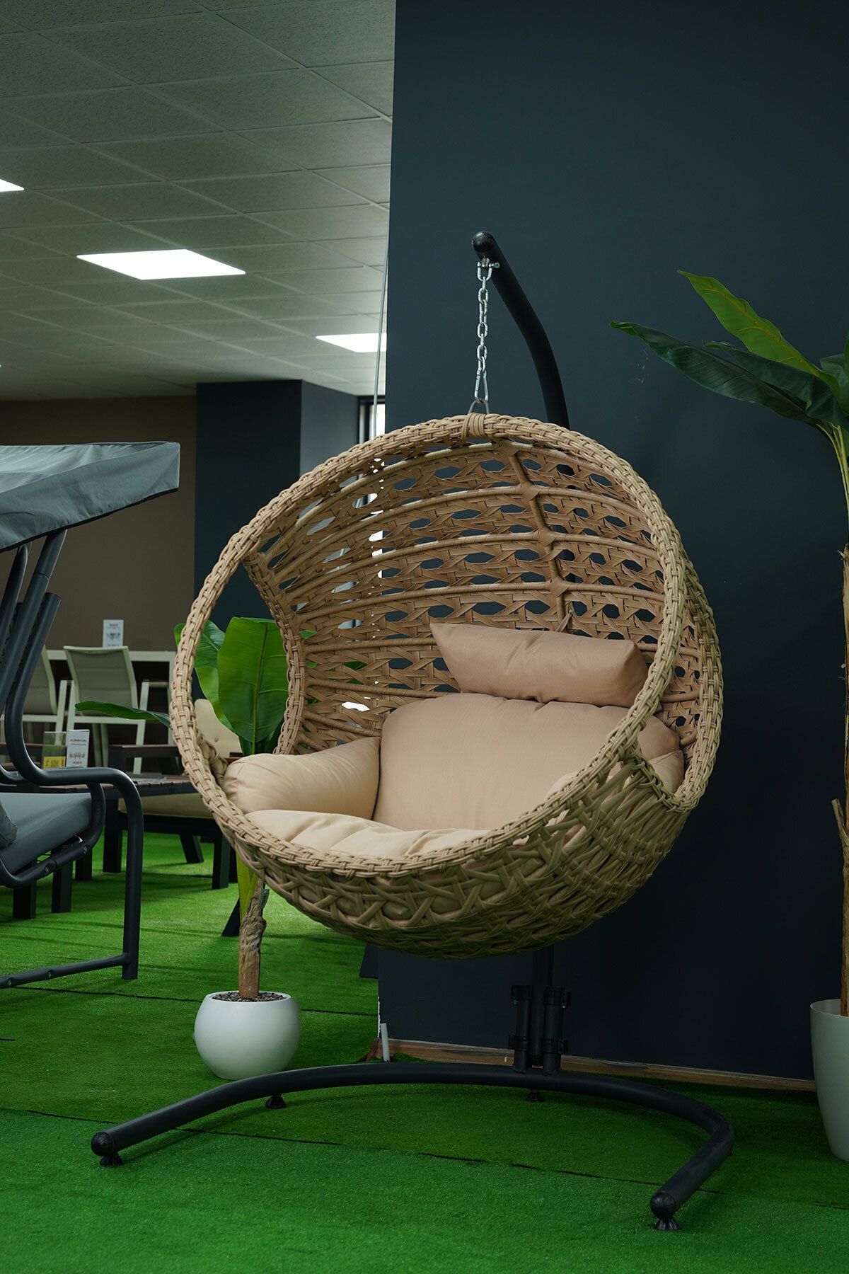 Alezy Rattan Bahçe ve Balkon Salıncağı Ø107cm 140 KG Taşıma Kapasiteli