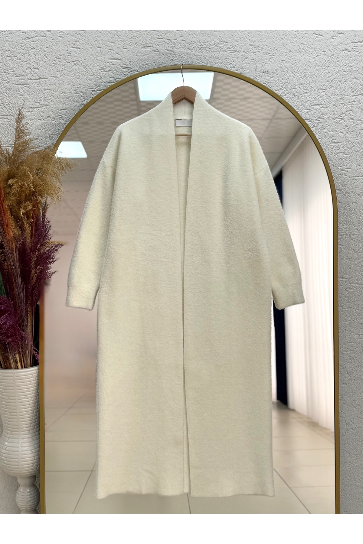 BENAHOLL Deledra Sakallı Uzun Hırka-KR5025 Beyaz